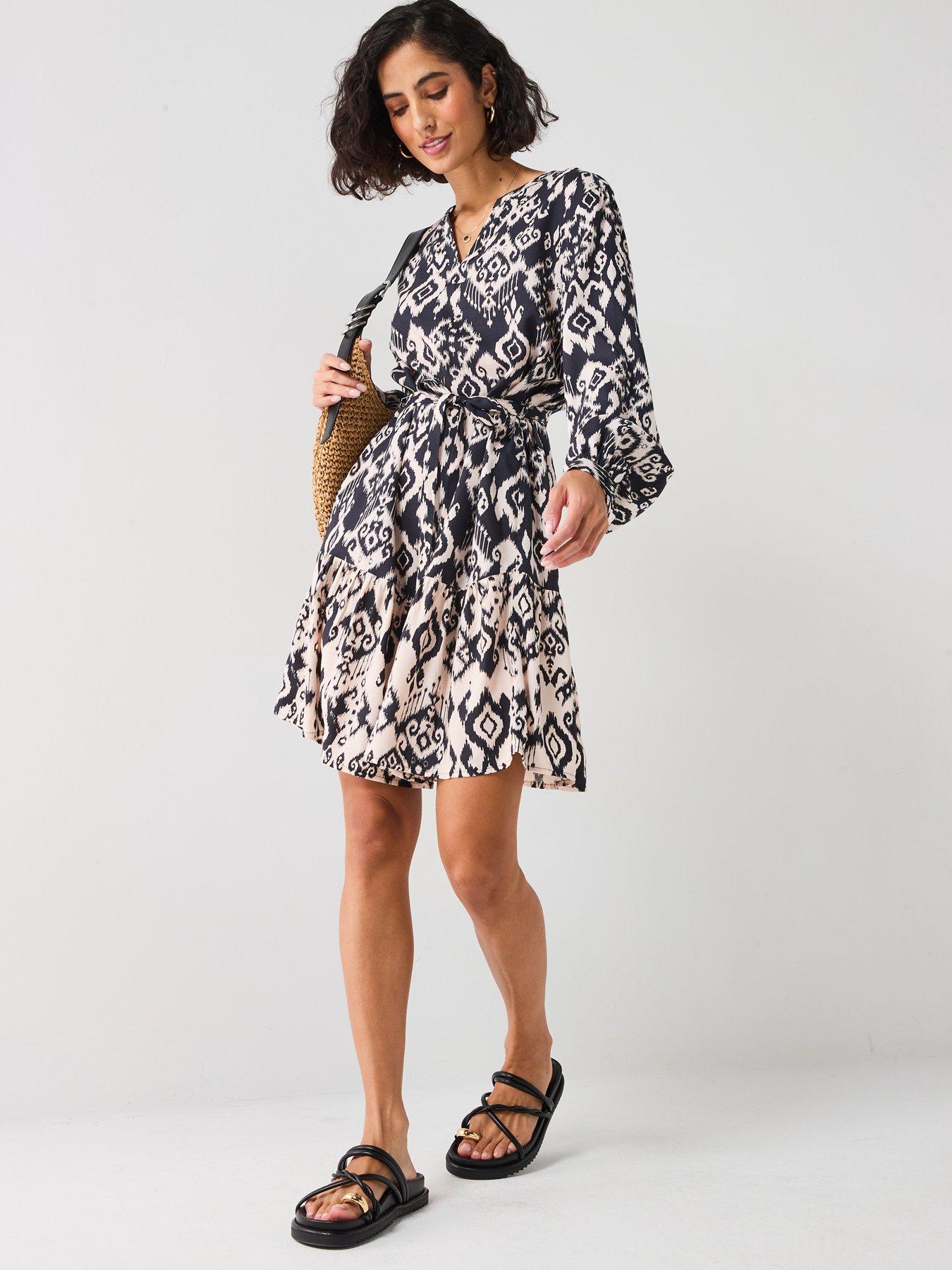 JDY Printed Long Sleeve Mini Dress - Black | Very