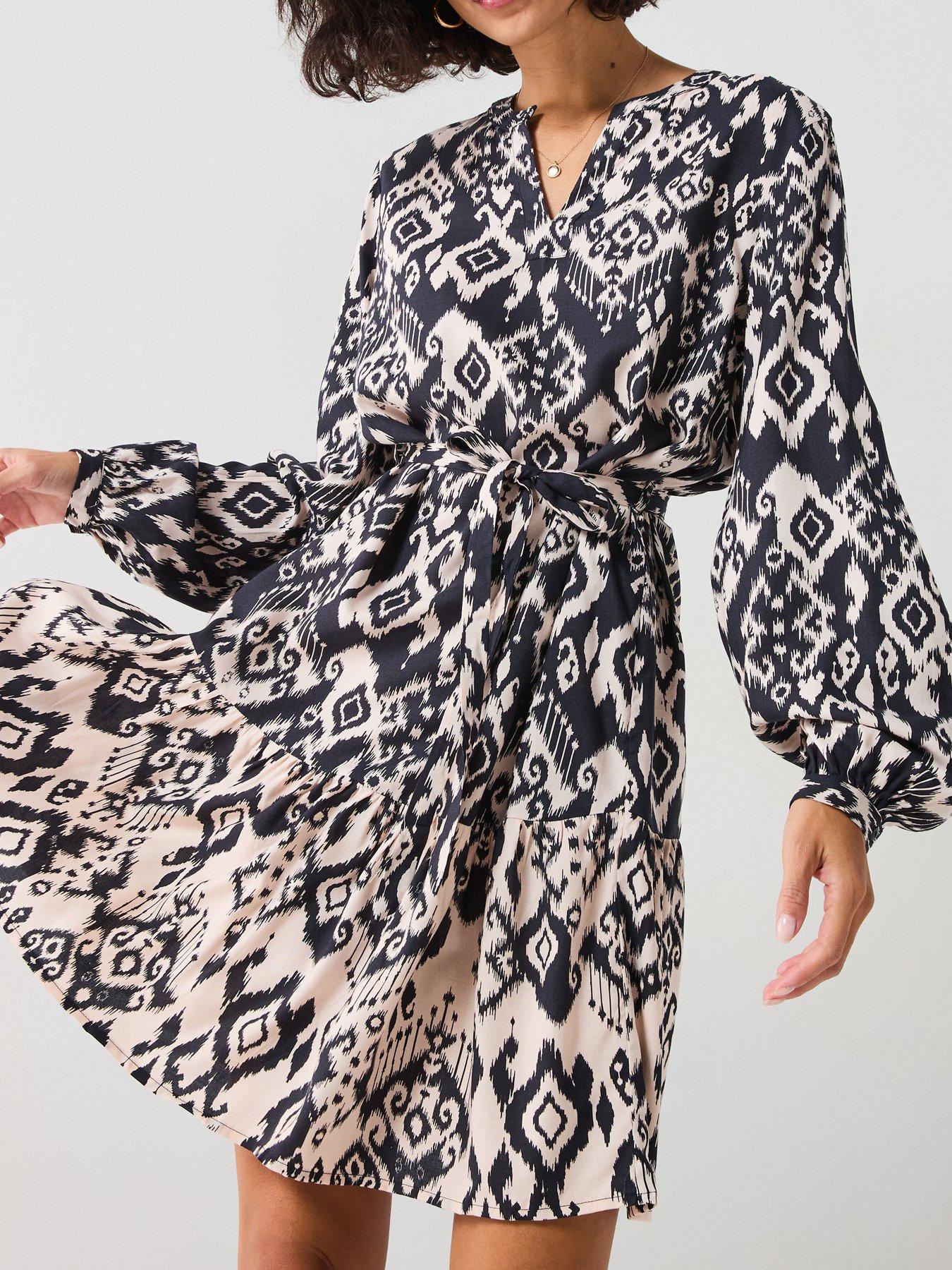 JDY Printed Long Sleeve Mini Dress - Black | Very