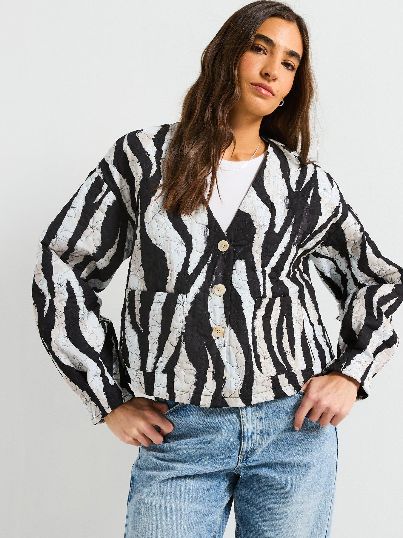 undefined Lulu Long Sleeve Quilted Jacket - Black Stripe