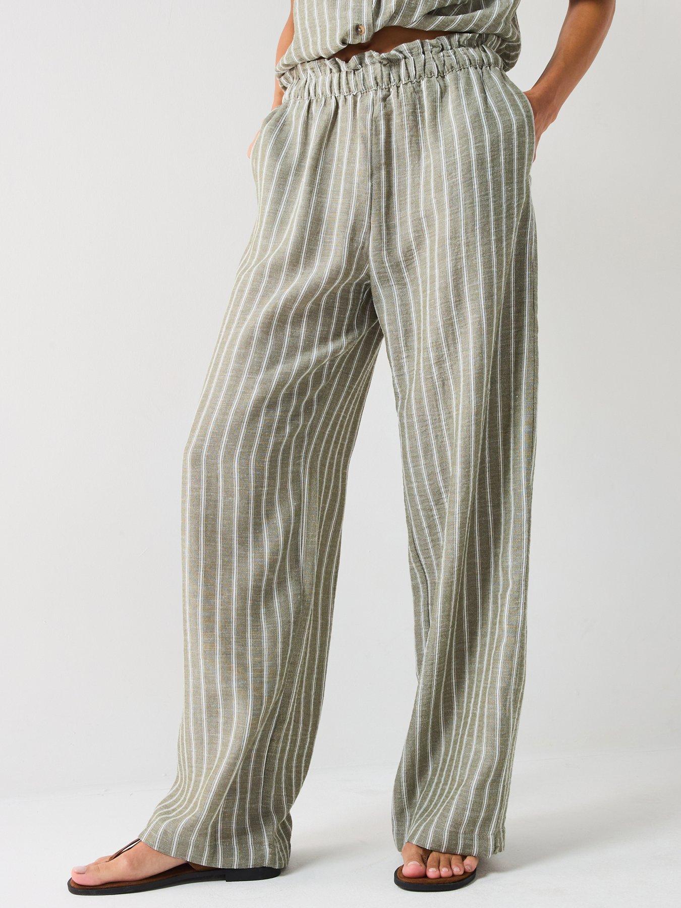 undefined Wide Leg Stripe Trouser - Green