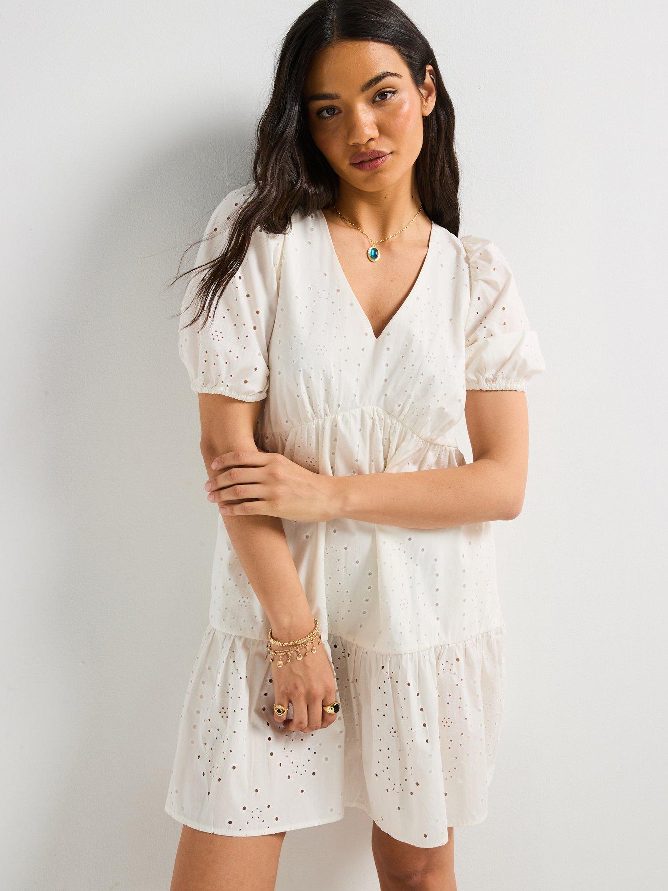 undefined Embroidered Mini Dress - White