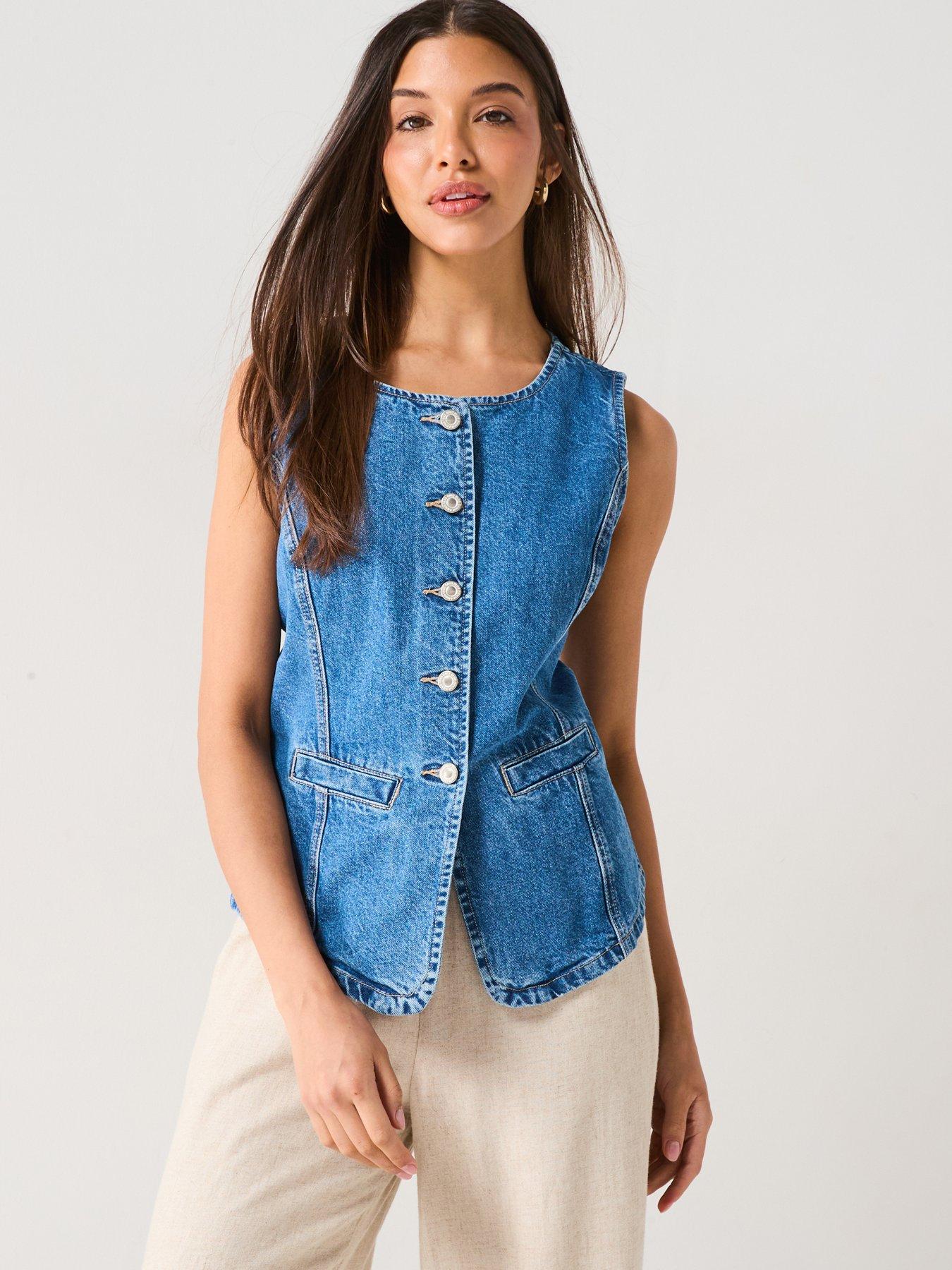 Only Sleeveless Denim Waistcoat Blue Very