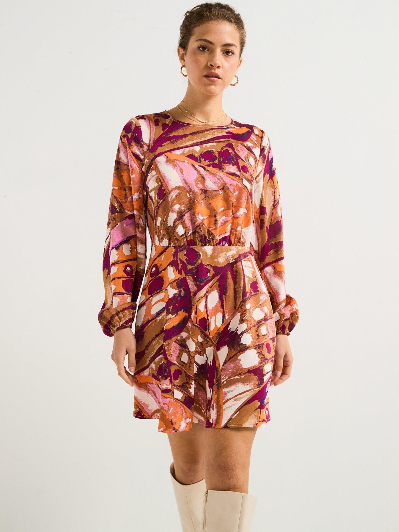 undefined Linea Long Sleeve Short Woven Dress - Multi