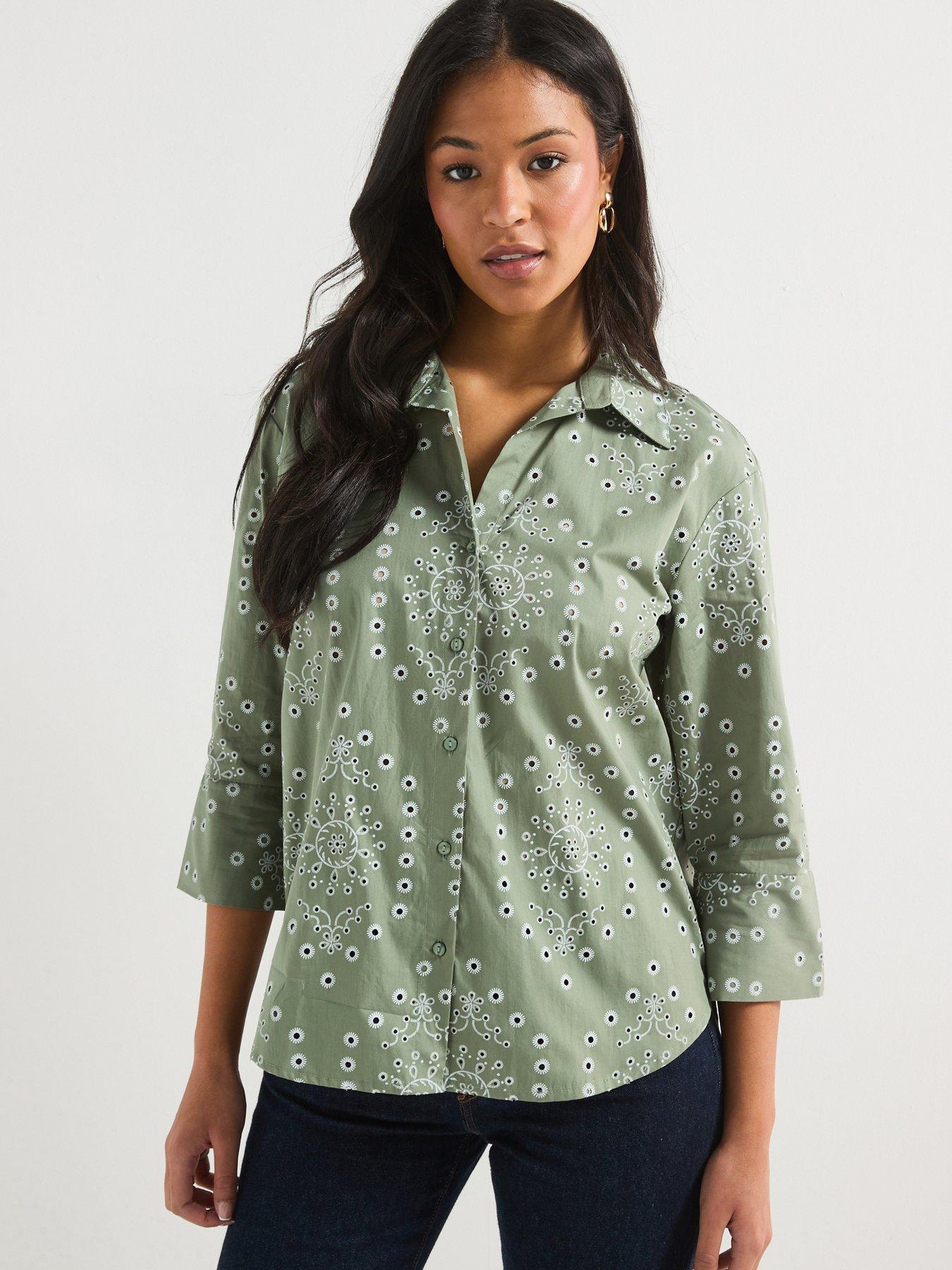 undefined Embroidered Relaxed Fit Shirt - Green