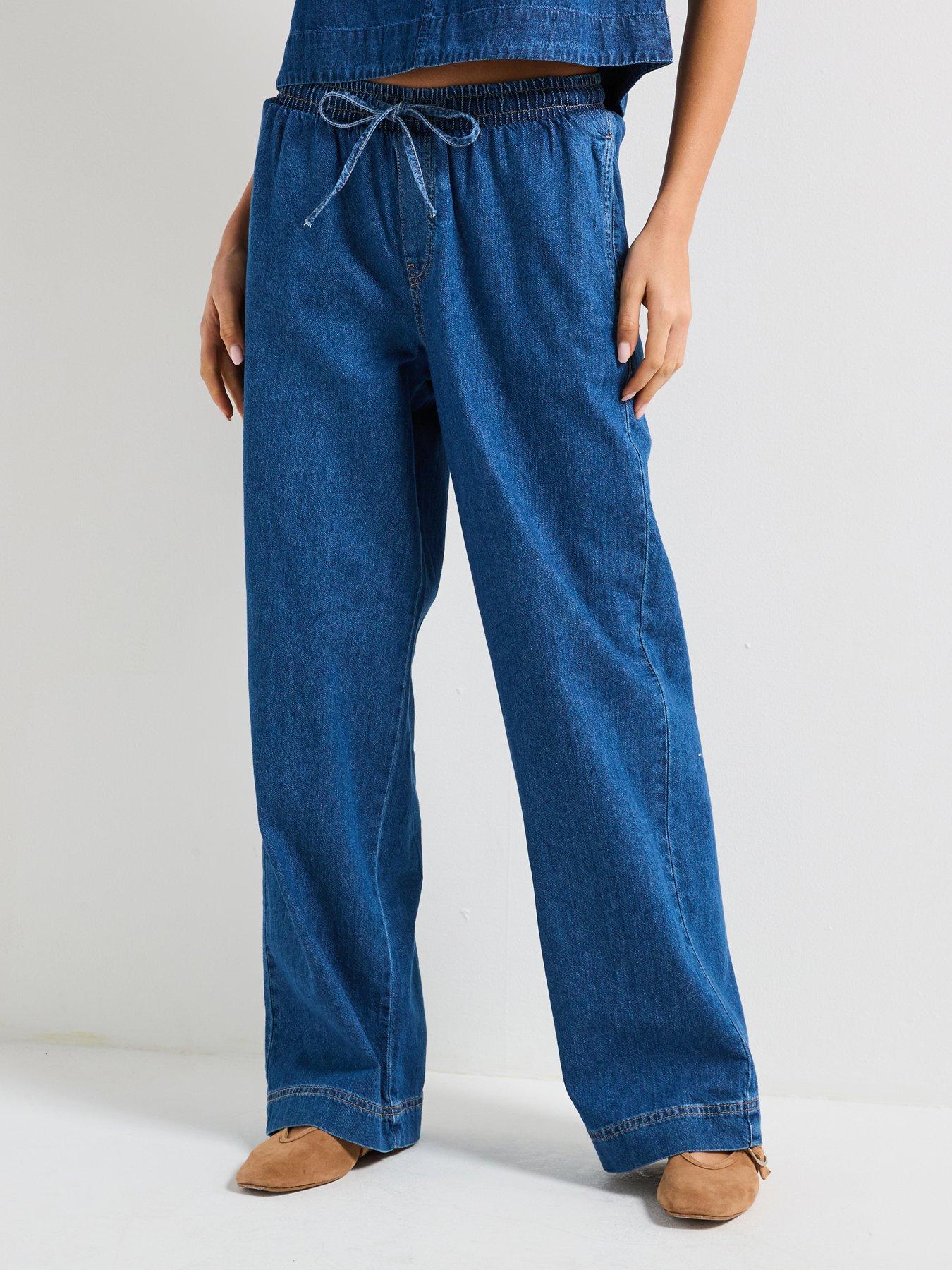Image 1 of 4 of PIECES Tabi Mid Waist Pull Denim Pant - Blue