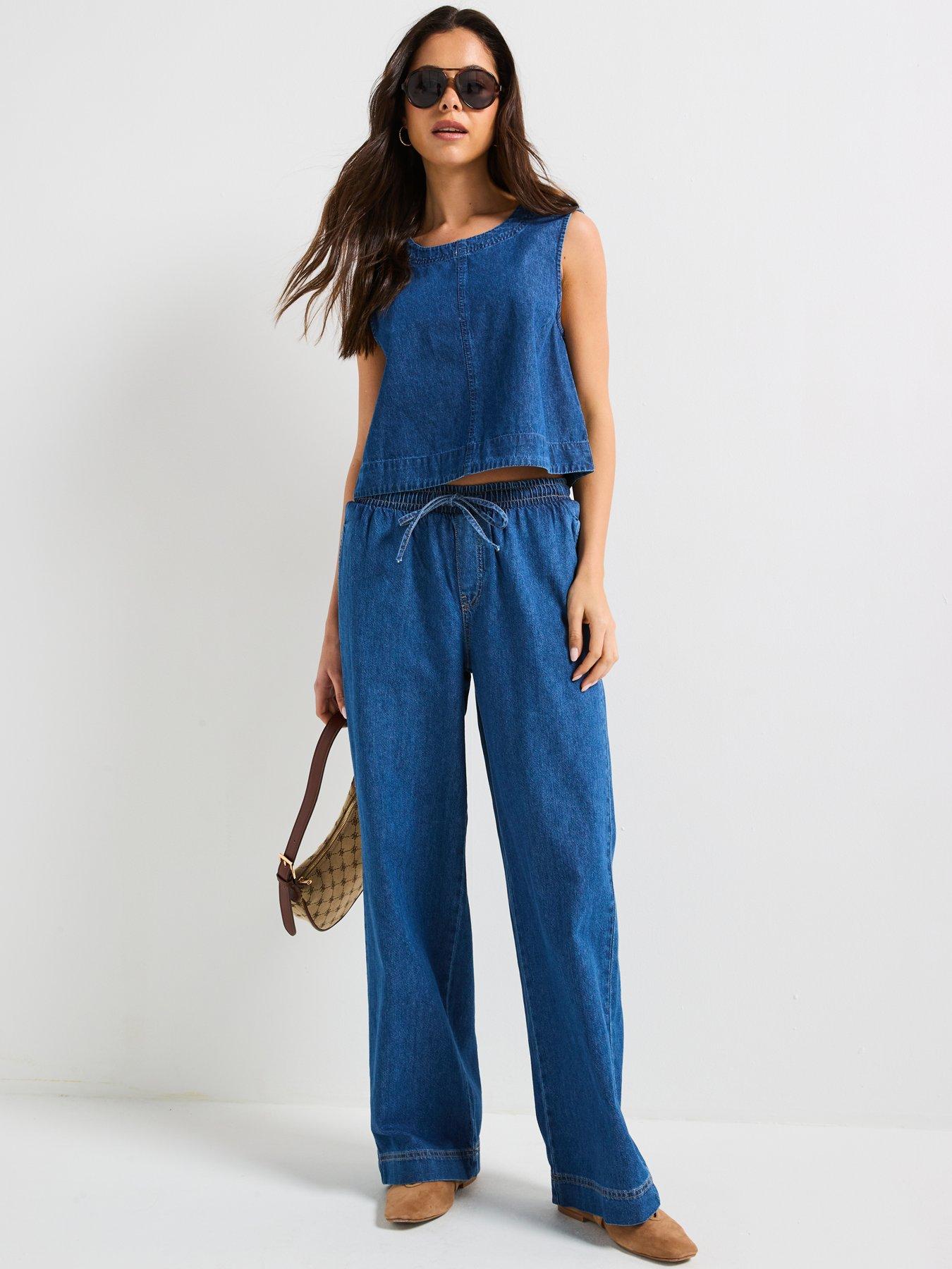 Image 3 of 4 of PIECES Tabi Mid Waist Pull Denim Pant - Blue