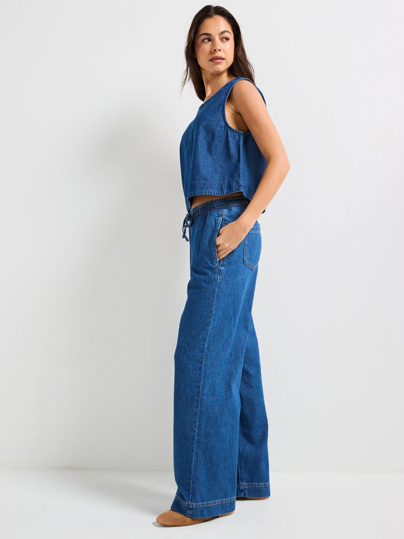 Image 4 of 4 of PIECES Tabi Mid Waist Pull Denim Pant - Blue