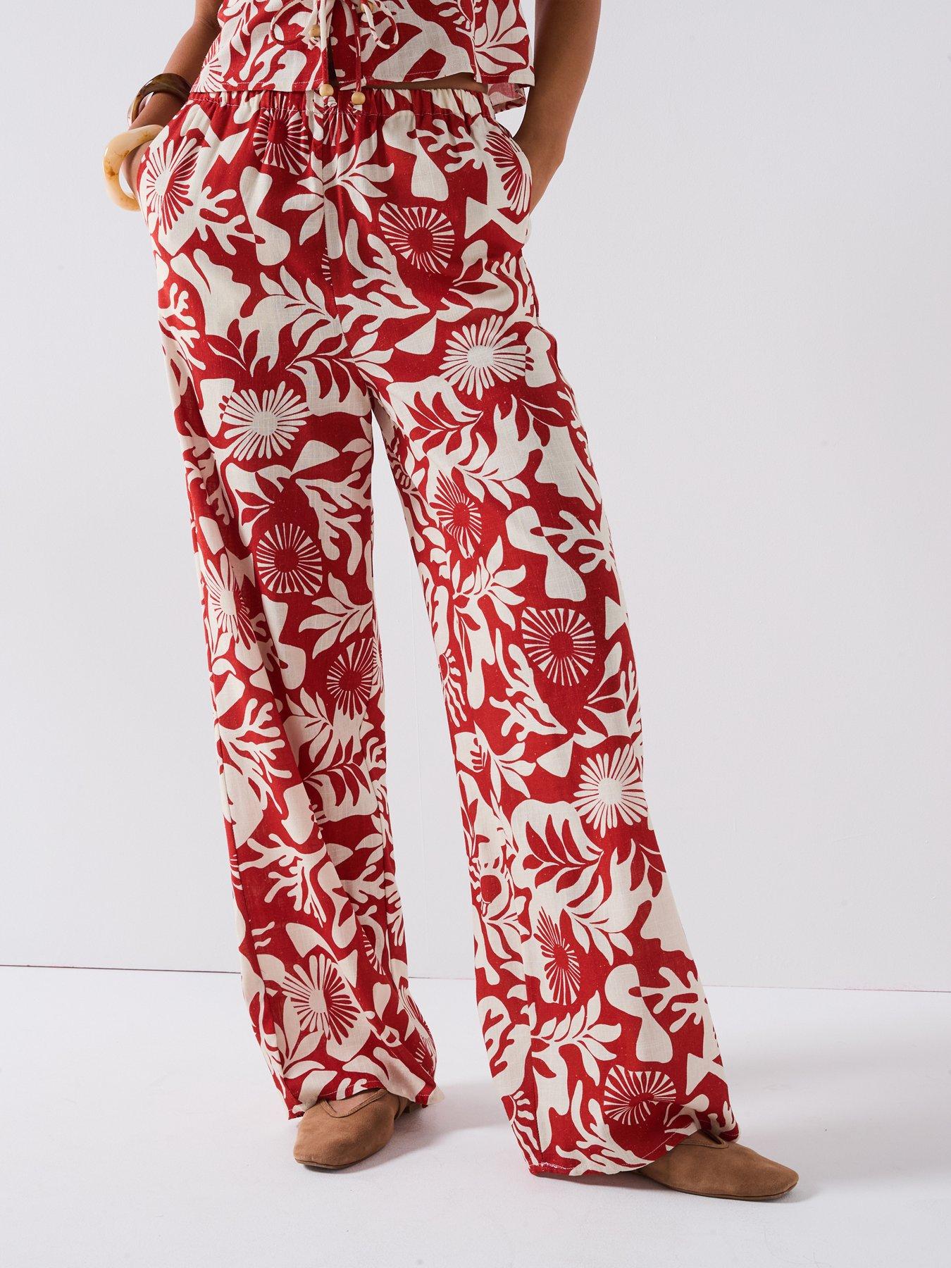 undefined Printed Leaf Wide Leg Trouser Co-Ord - Brown
