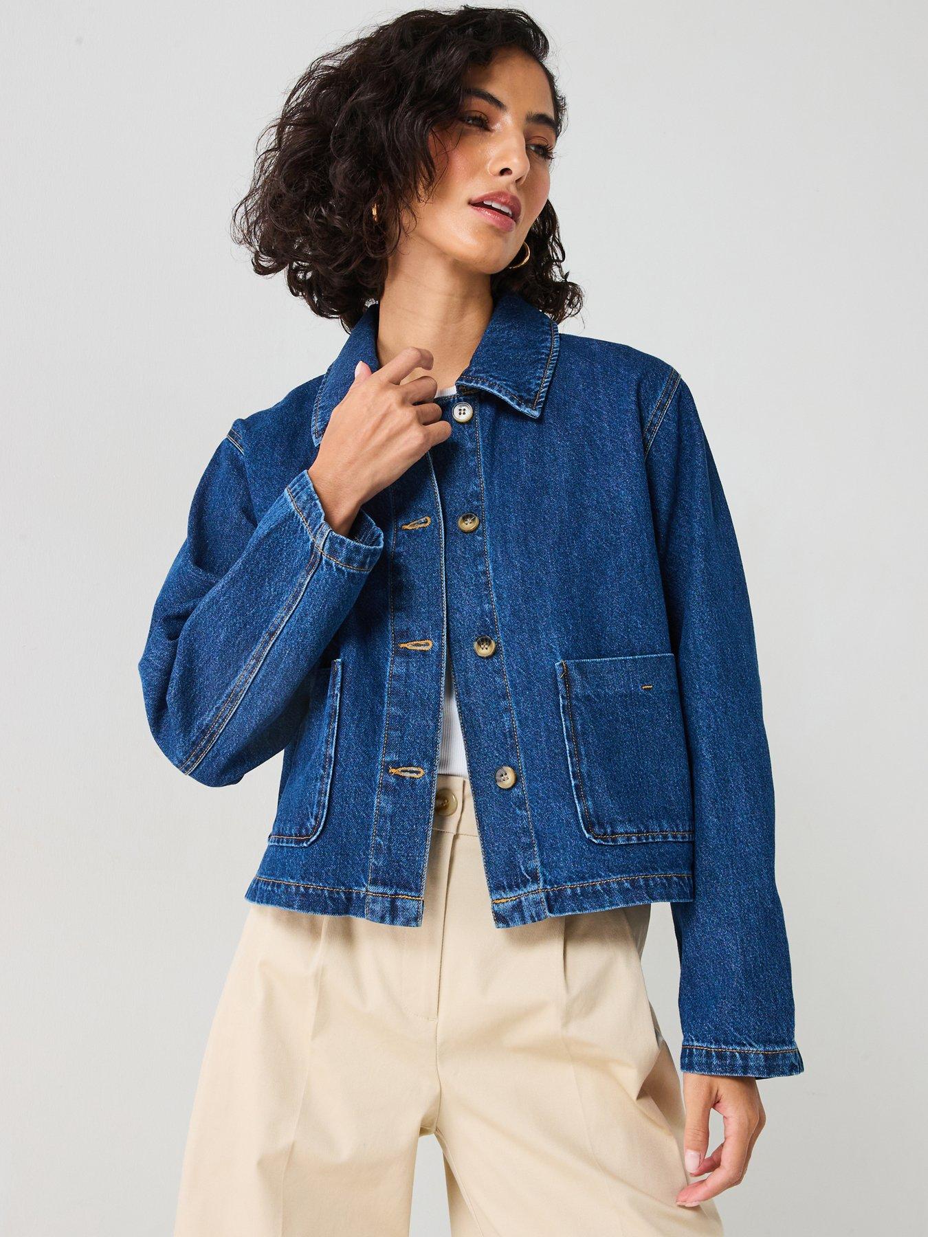 undefined Denim Button Detail Jacket - Dark Blue