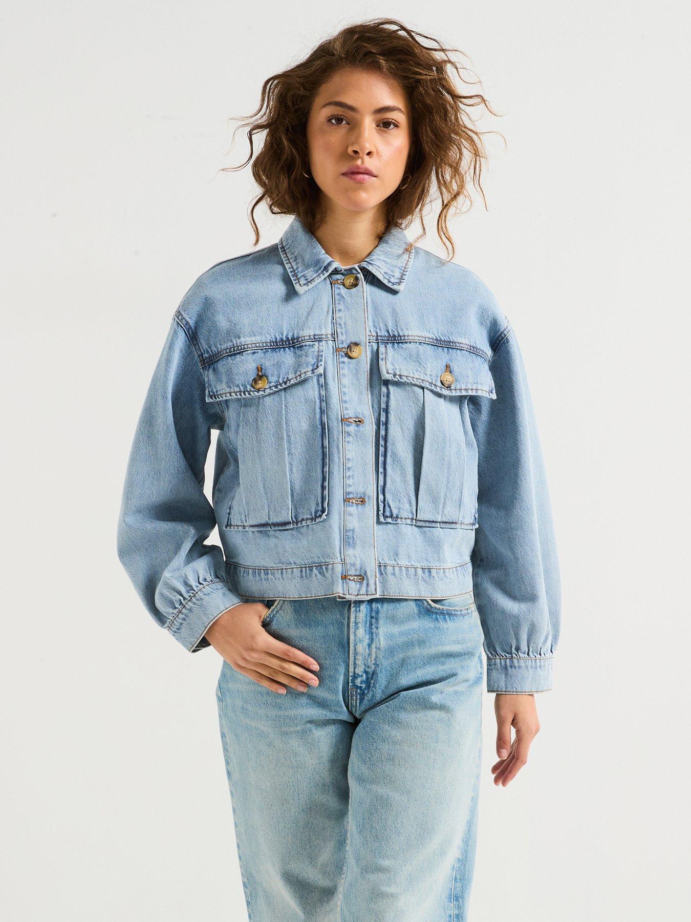 undefined Pocket Detail Denim Jacket - Light Blue