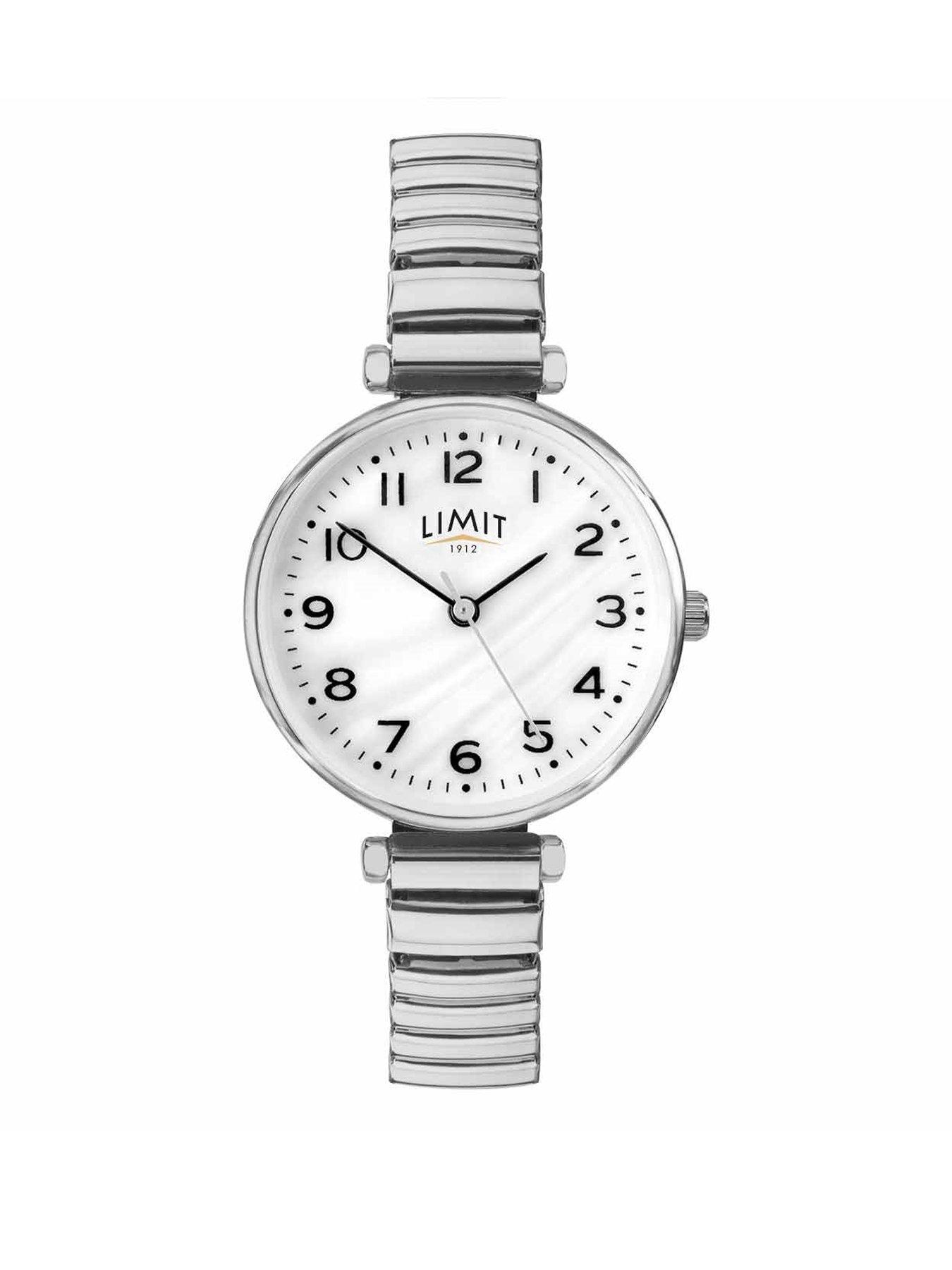 undefined Womens Classic Silver Stainless Steel Expanding Bracelet with White Dial Analogue Watch