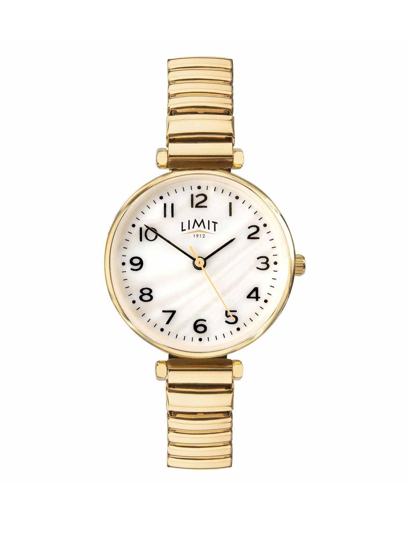 Product photograph of Limit Limit Womens Classic Gold Stainless Steel Expanding Bracelet With White Dial Analogue Watch from very.co.uk