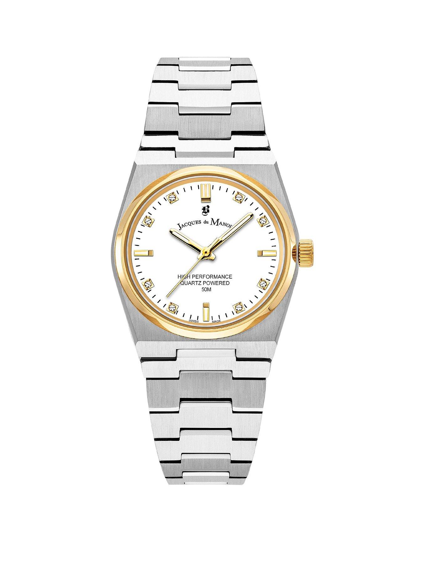 Product photograph of Jacques Du Manoir Swiss-made Horizon Ladies Two Tone Bracelet Watch from very.co.uk