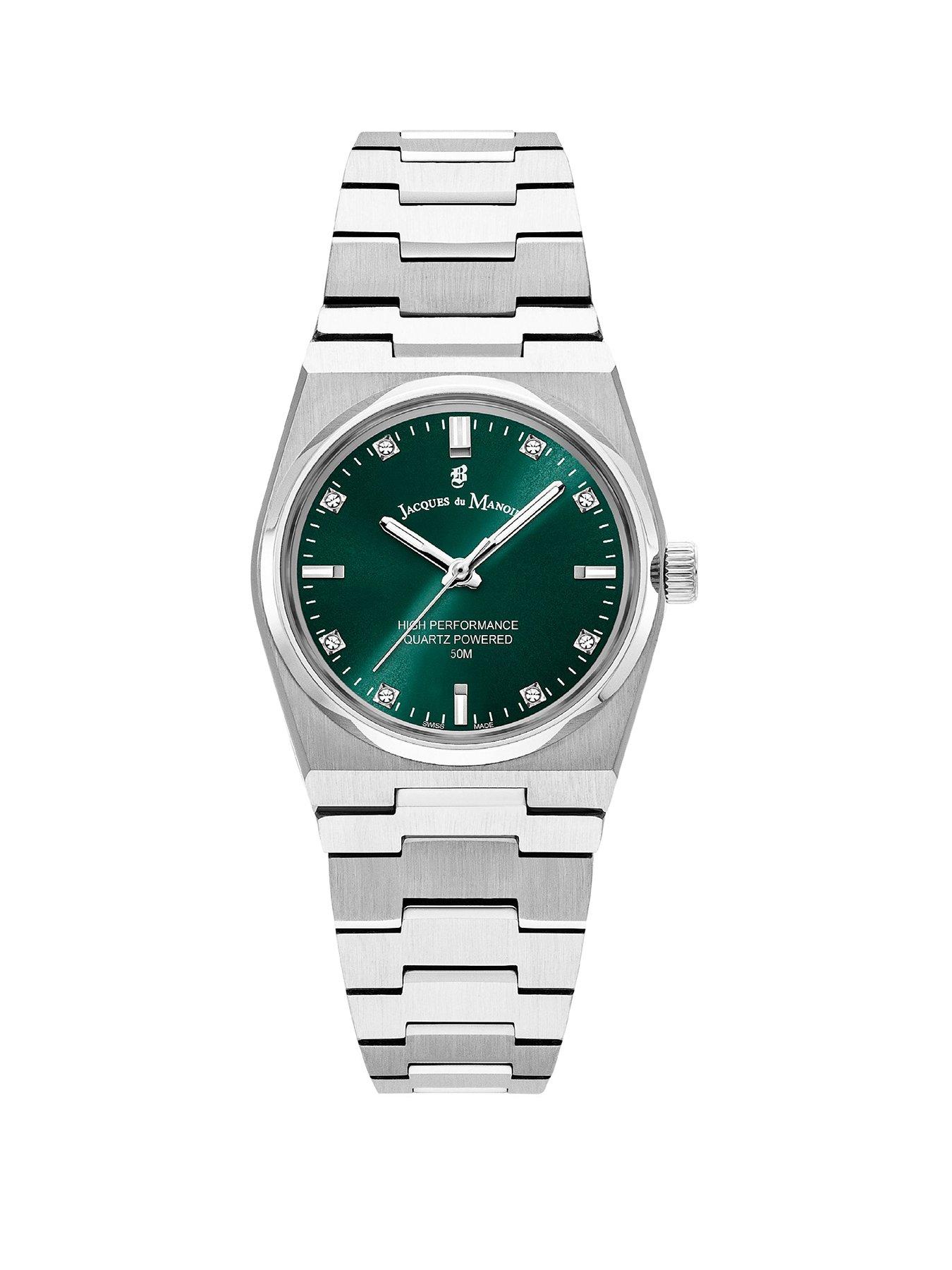 undefined Swiss-made Horizon Ladies Silver Plated Green Dial Bracelet Watch