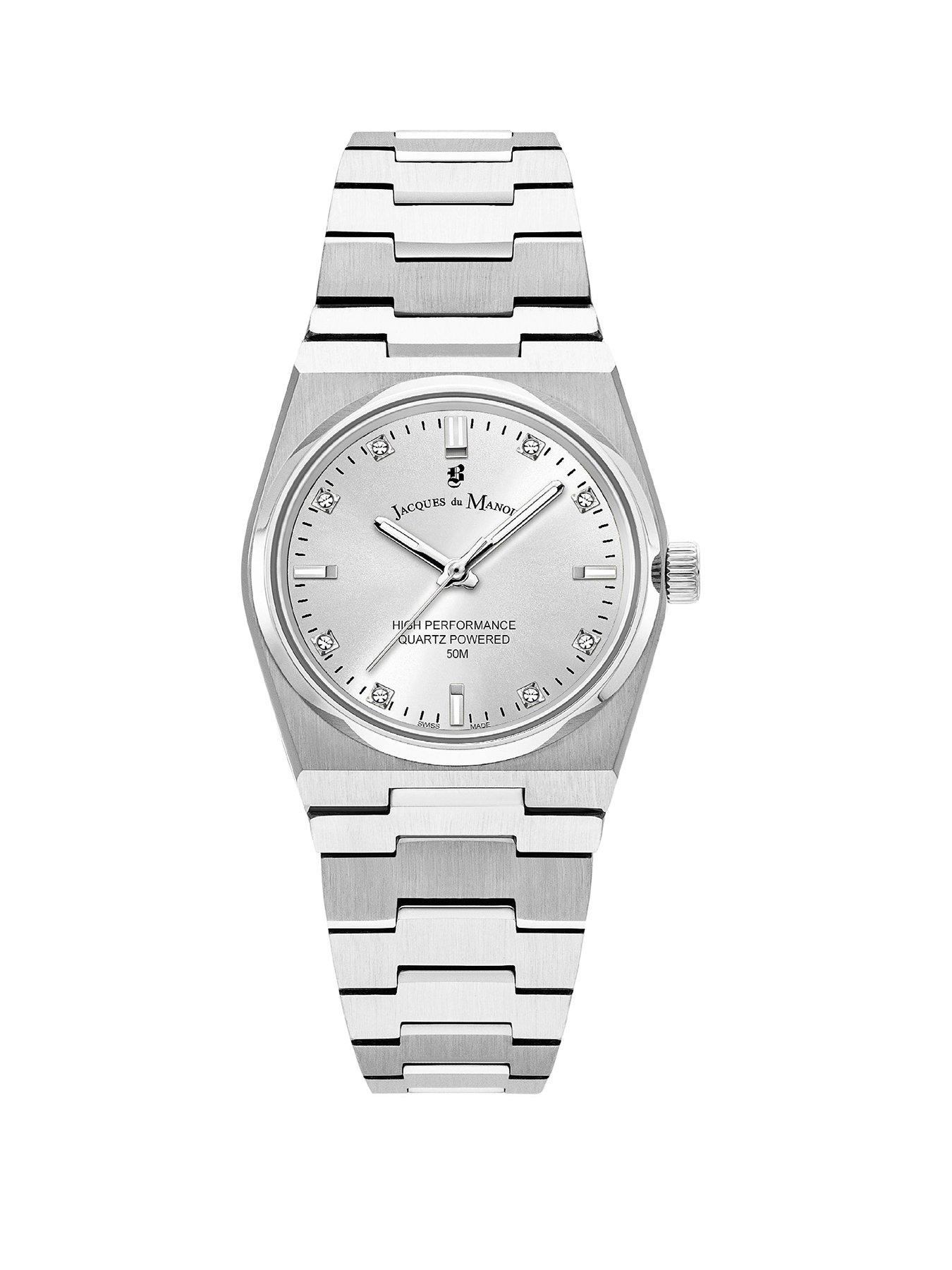 Product photograph of Jacques Du Manoir Swiss-made Horizon Ladies Silver Plated Bracelet Watch from very.co.uk