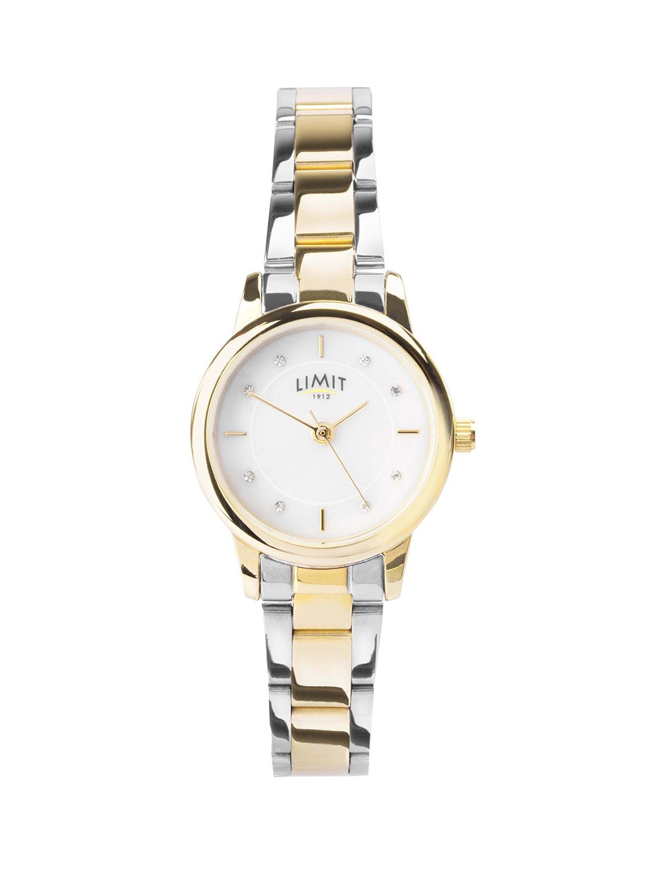 Limit Womens Two Tone Stainless Steel Bracelet with White Dial Analogue Watch