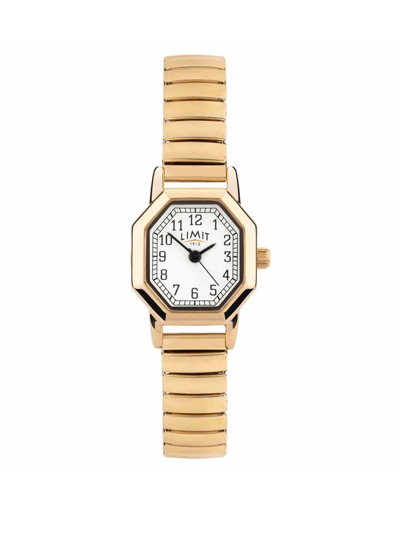 Limit Womens Gold Stainless Steel Expanding Bracelet with White Dial Analogue Watch