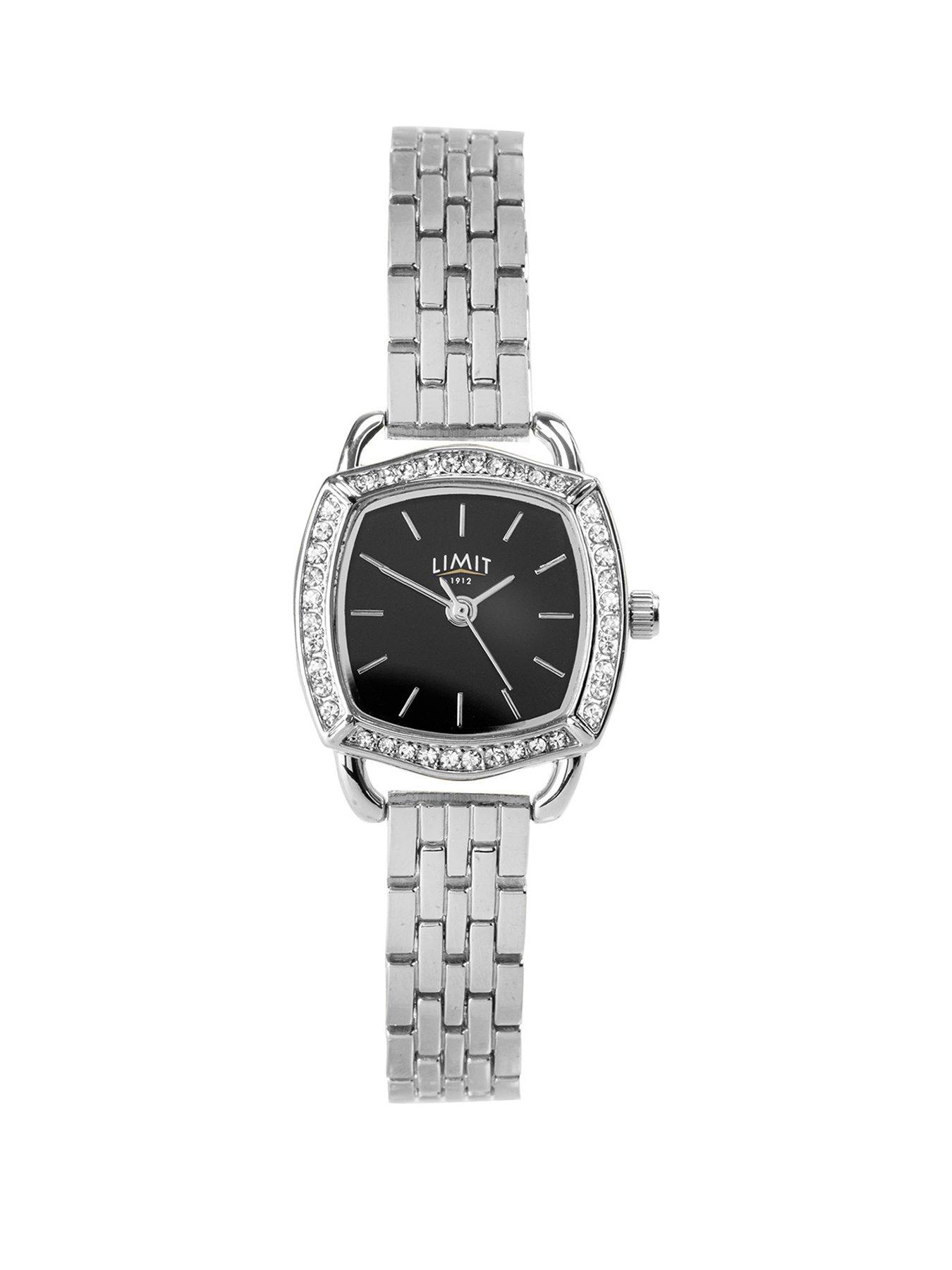 Product photograph of Limit Limit Womens Silver Stainless Steel Bracelet With Black Dial Analogue Watch from very.co.uk