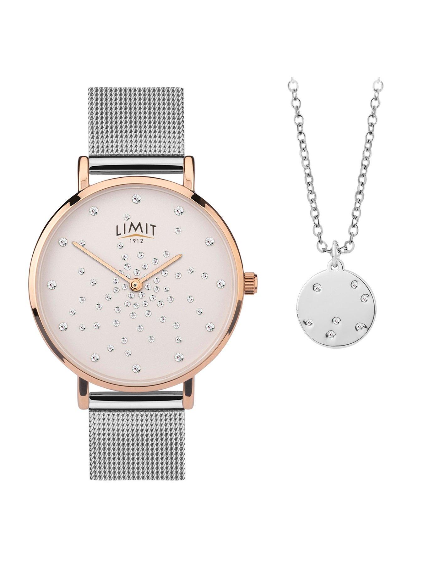 Limit Womens Silver Stainless Steel Mesh Bracelet Watch Gift Set