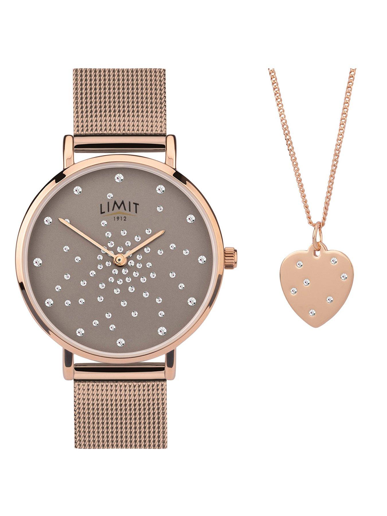 Product photograph of Limit Limit Womens Rose Gold Stainless Steel Mesh Bracelet With Grey Dial Analogue Gift Set from very.co.uk