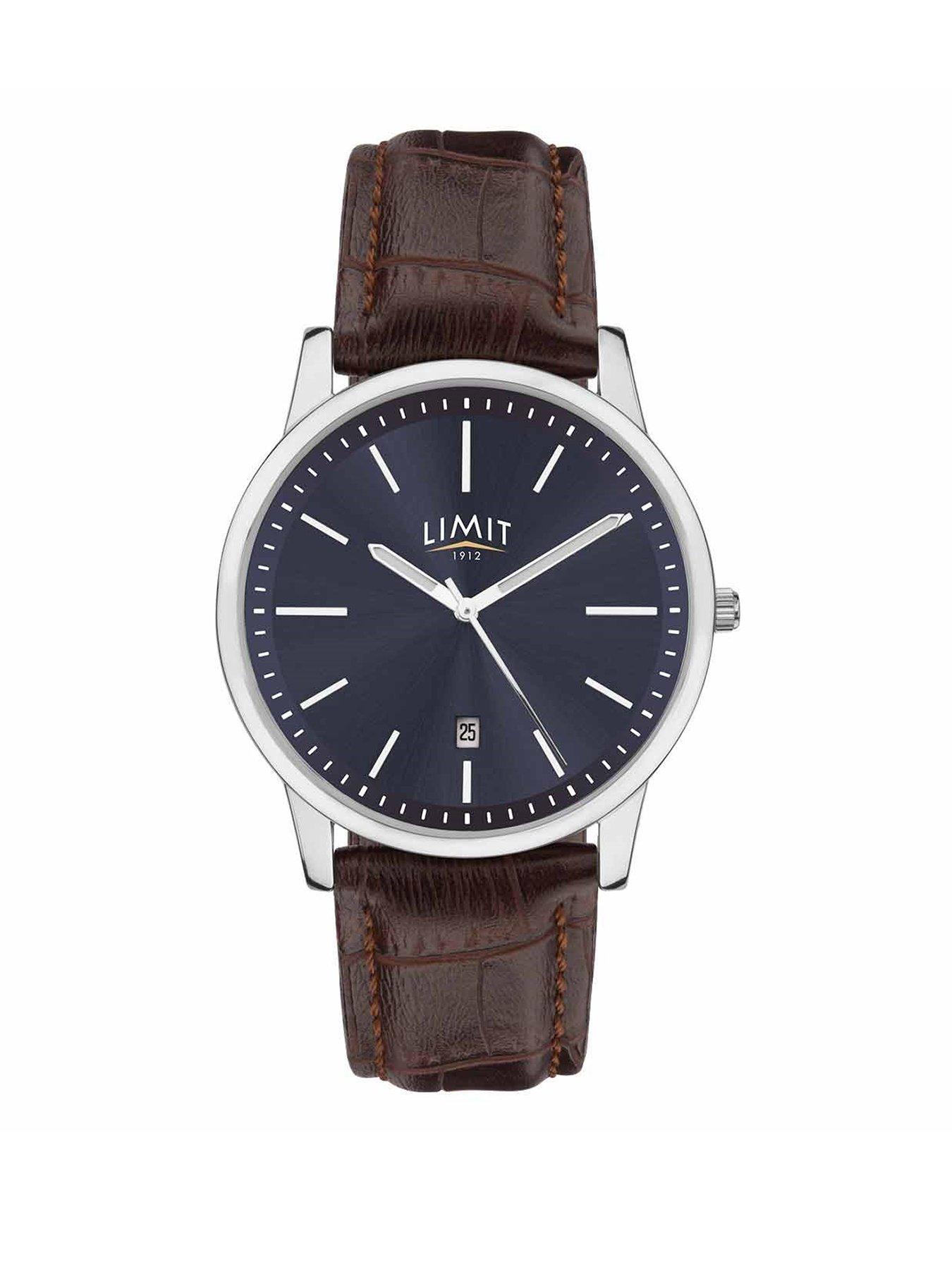 Product photograph of Limit Limit Mens Modern Brown Polyurethane Strap With Blue Dial Analogue Watch from very.co.uk