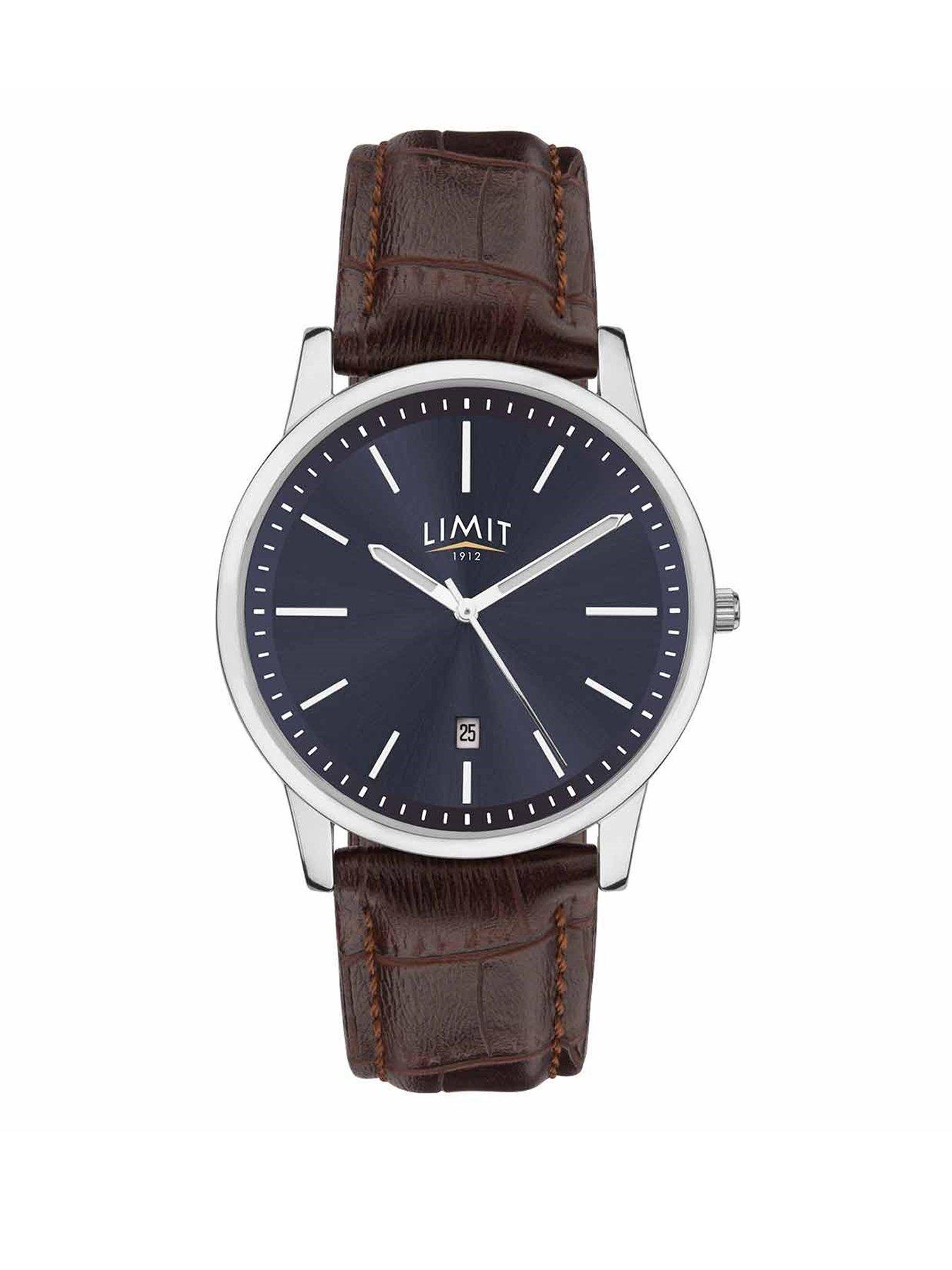 undefined Mens Modern Brown Polyurethane Strap with Blue Dial Analogue Watch