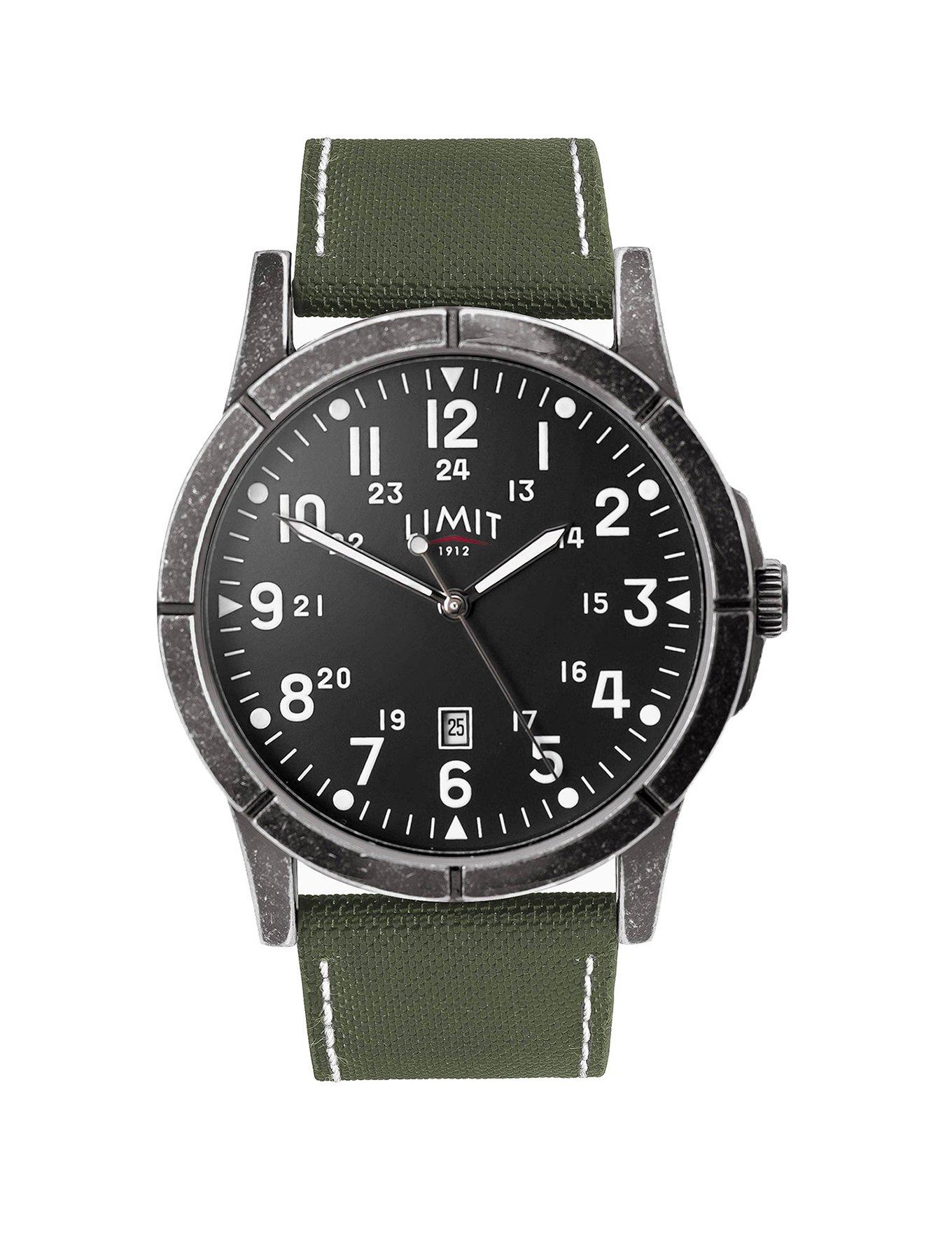 Image 1 of 4 of Limit Mens Pilot Khaki Canvas Strap with Black Dial Analogue Watch