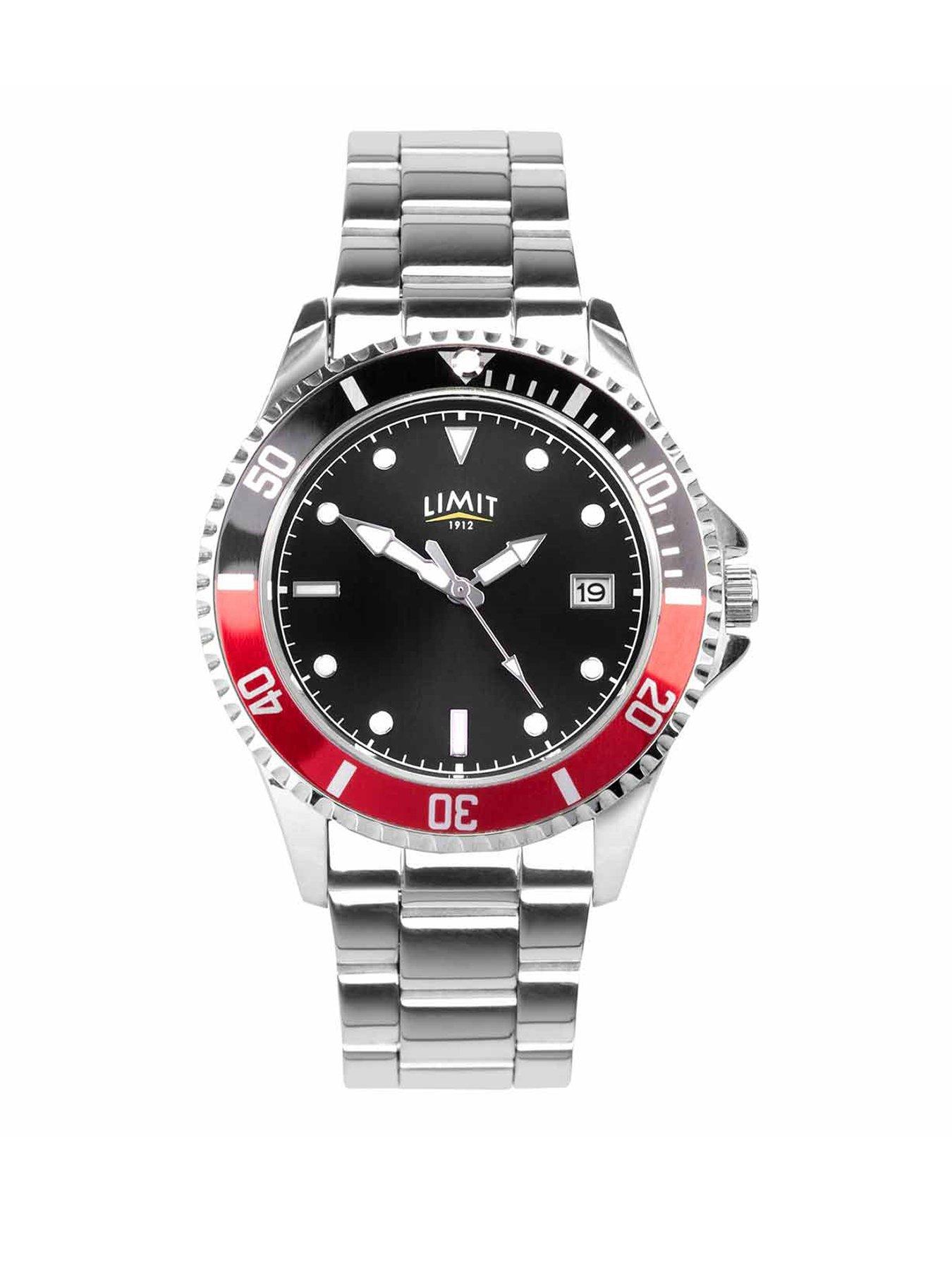 Product photograph of Limit Limit Mens Silver Stainless Steel Bracelet With Black Dial Analogue Watch from very.co.uk