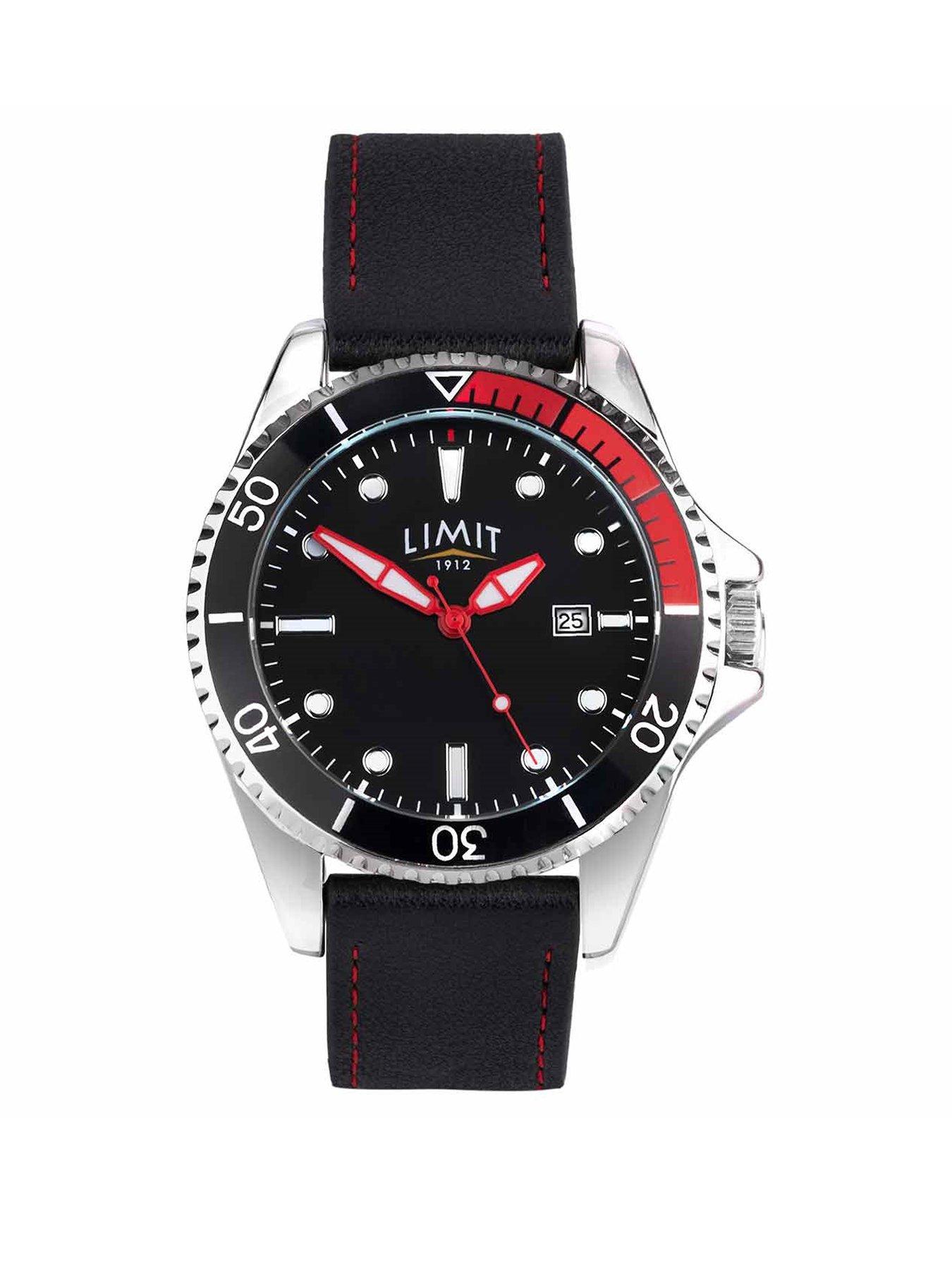 Product photograph of Limit Limit Mens Black Polyurethane Strap With Black Dial Analogue Watch from very.co.uk