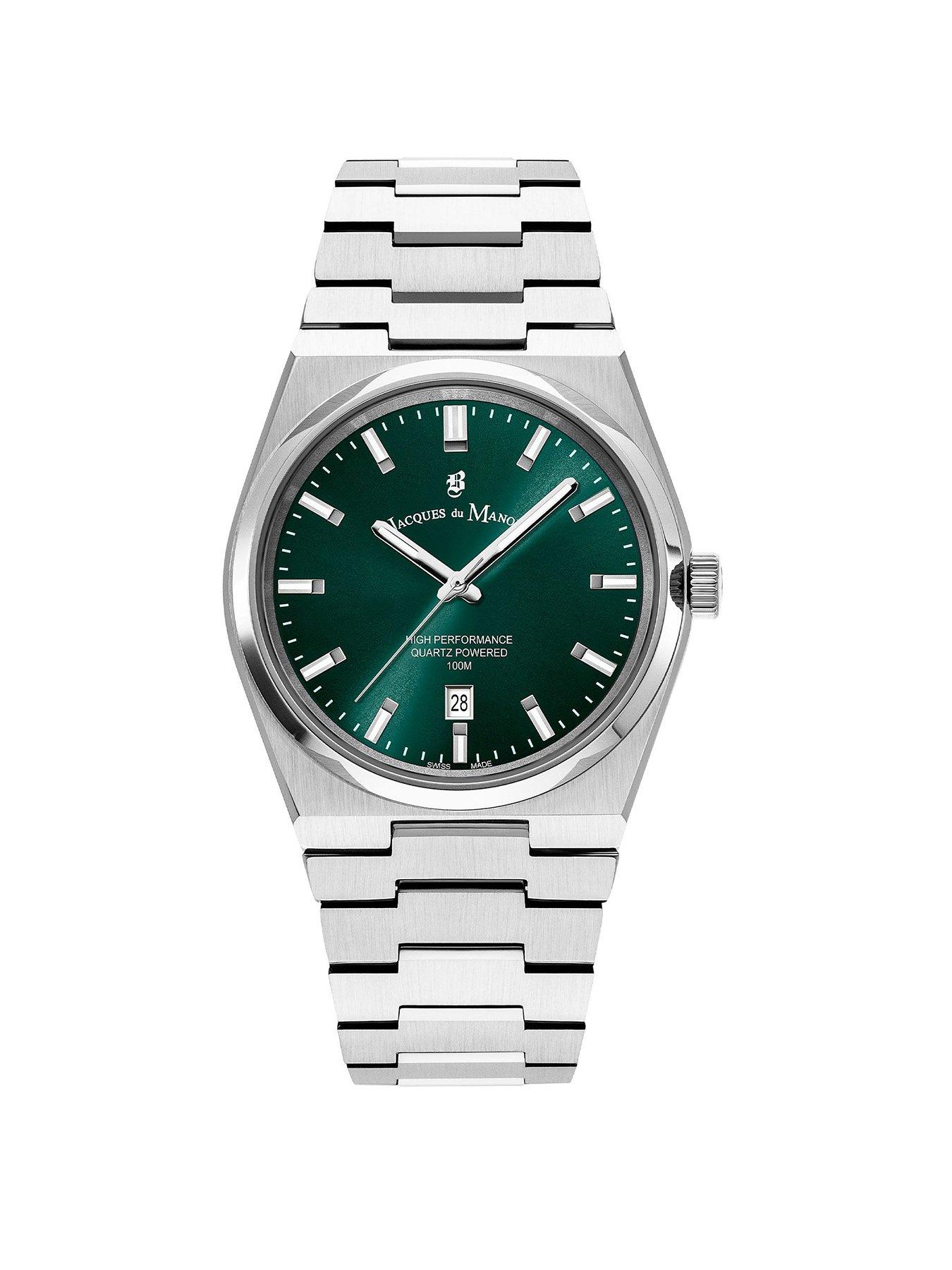 Product photograph of Jacques Du Manoir Swiss-made Horizon Gents Silver Plated Bracelet Watch from very.co.uk