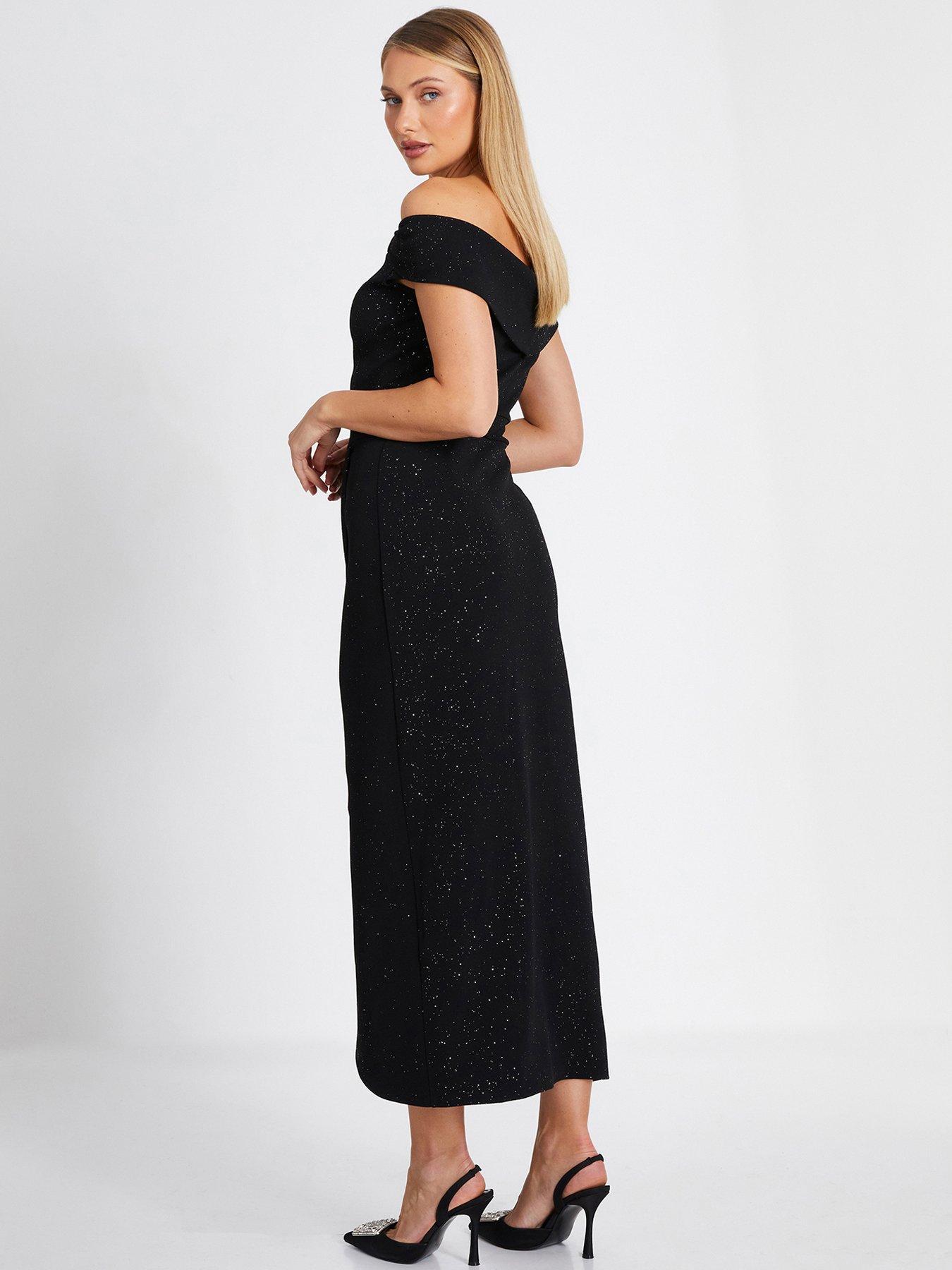 bardot black sequin dress Obsession | Black Sequin Bardot-Neck Maxi Dress With Long Sleeves main image 0