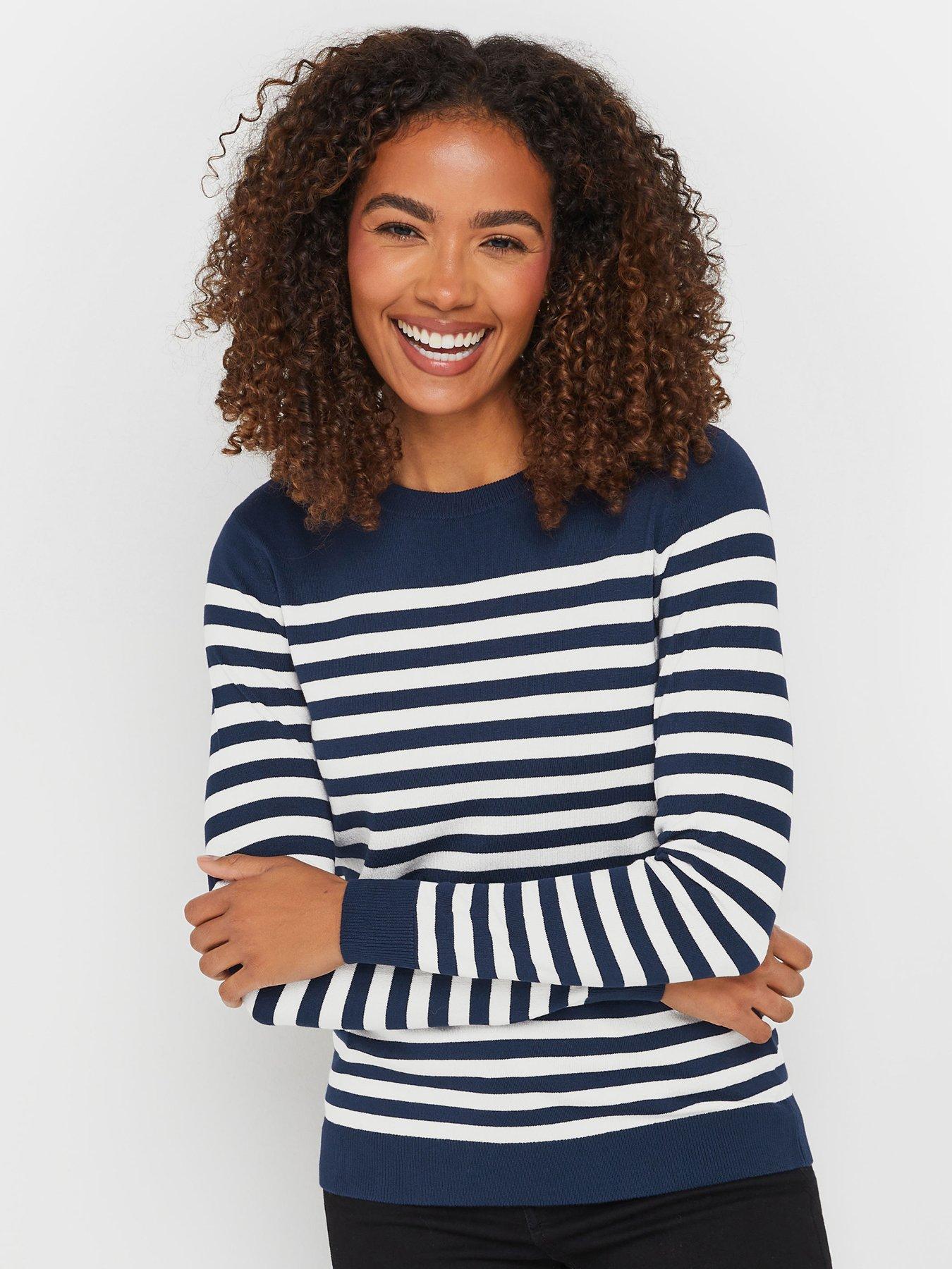 undefined Striped Crew Neck Jumper - Blue