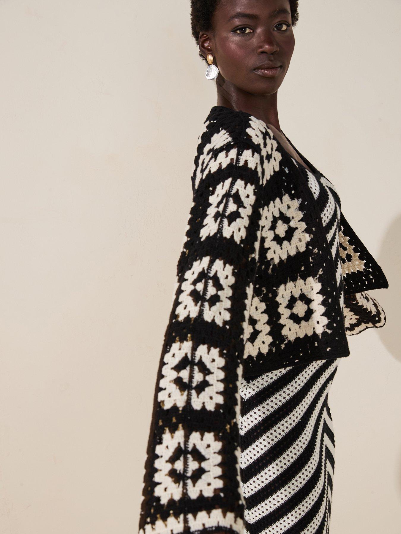 Image 5 of 6 of V by Very Cotton Rich Cropped Crochet Cardigan - Black/white