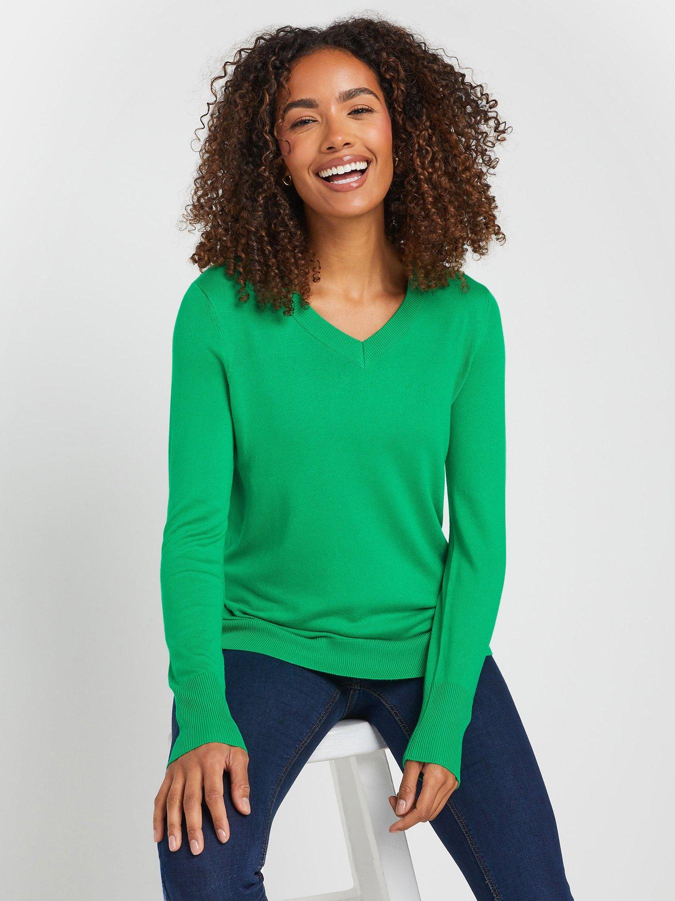 undefined V-Neck Jumper - Green