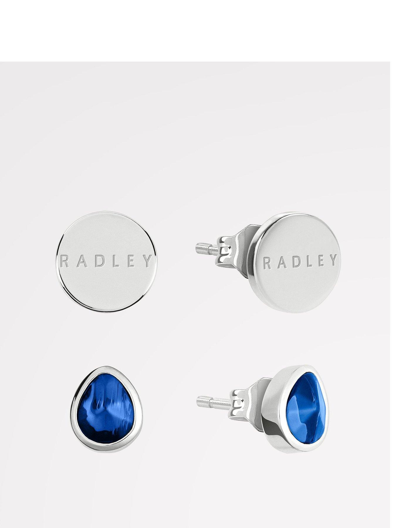 Product photograph of Radley Silver Plated Blue Stone Disc Twin Pack Earrings from very.co.uk