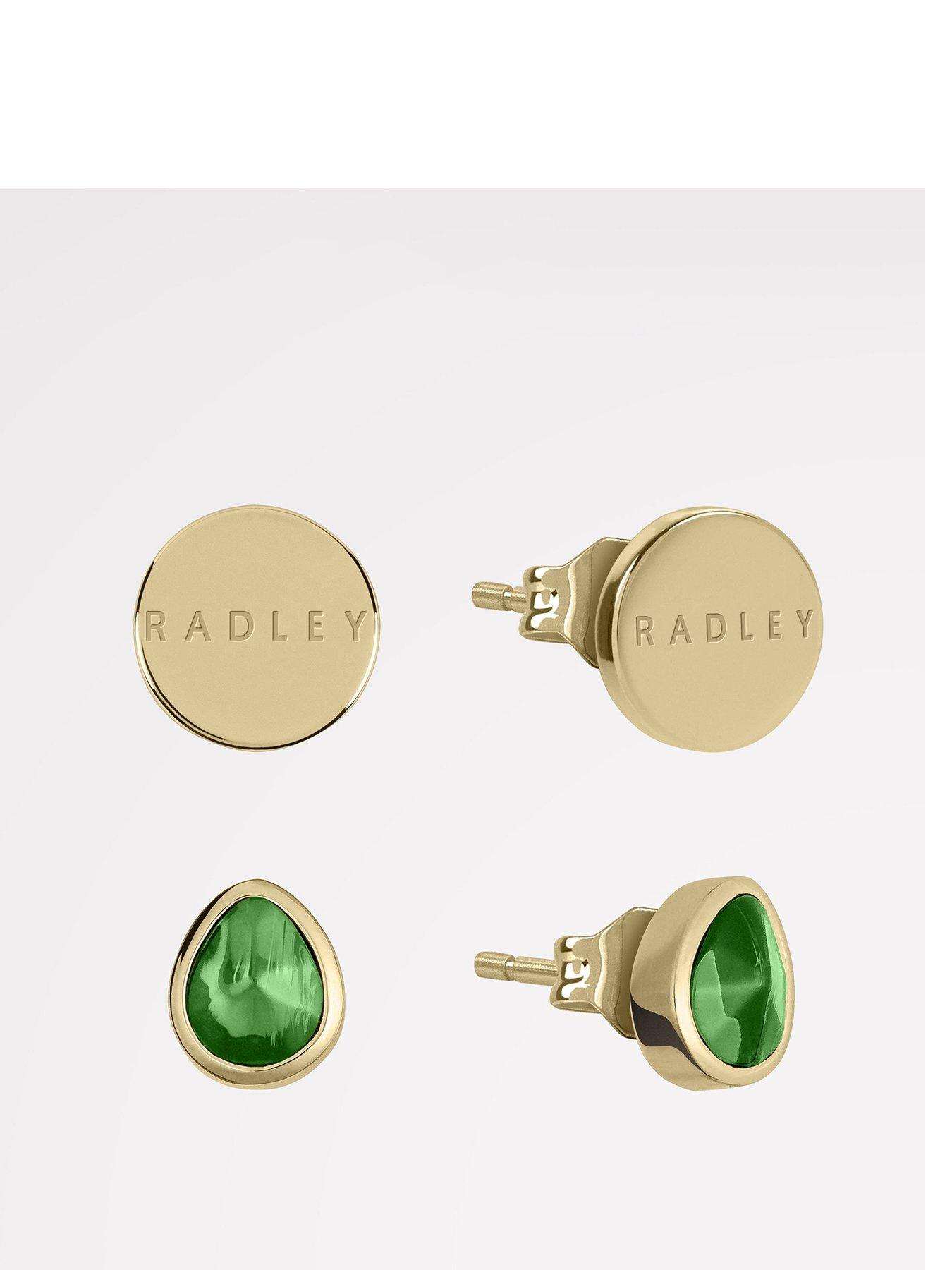 Product photograph of Radley 18ct Gold Plated Green Stone Disc Twin Pack Earrings from very.co.uk