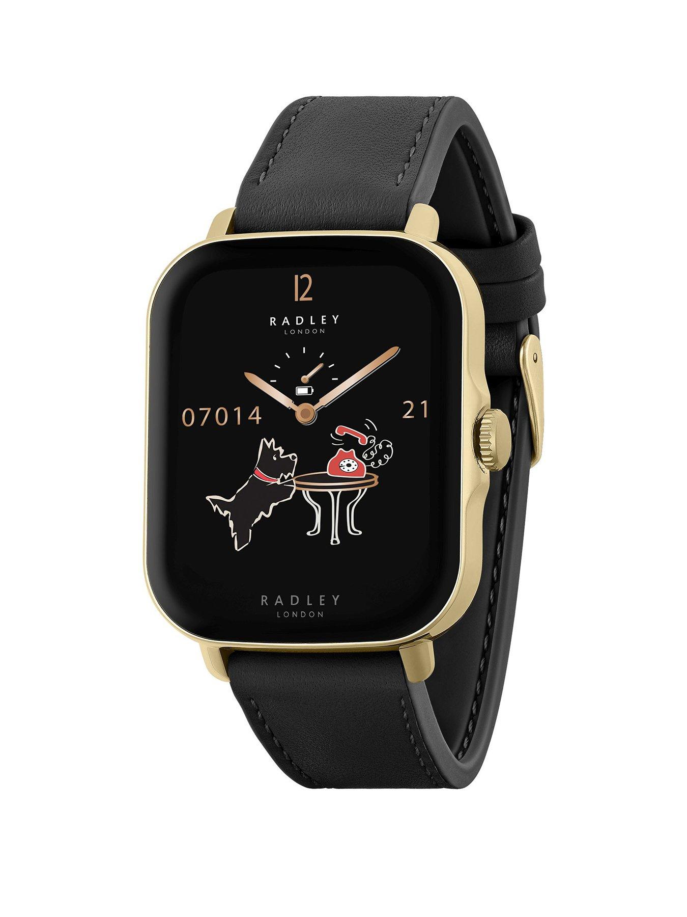 Product photograph of Radley Series 20 Smart Calling Watch With Black Leather Strap from very.co.uk