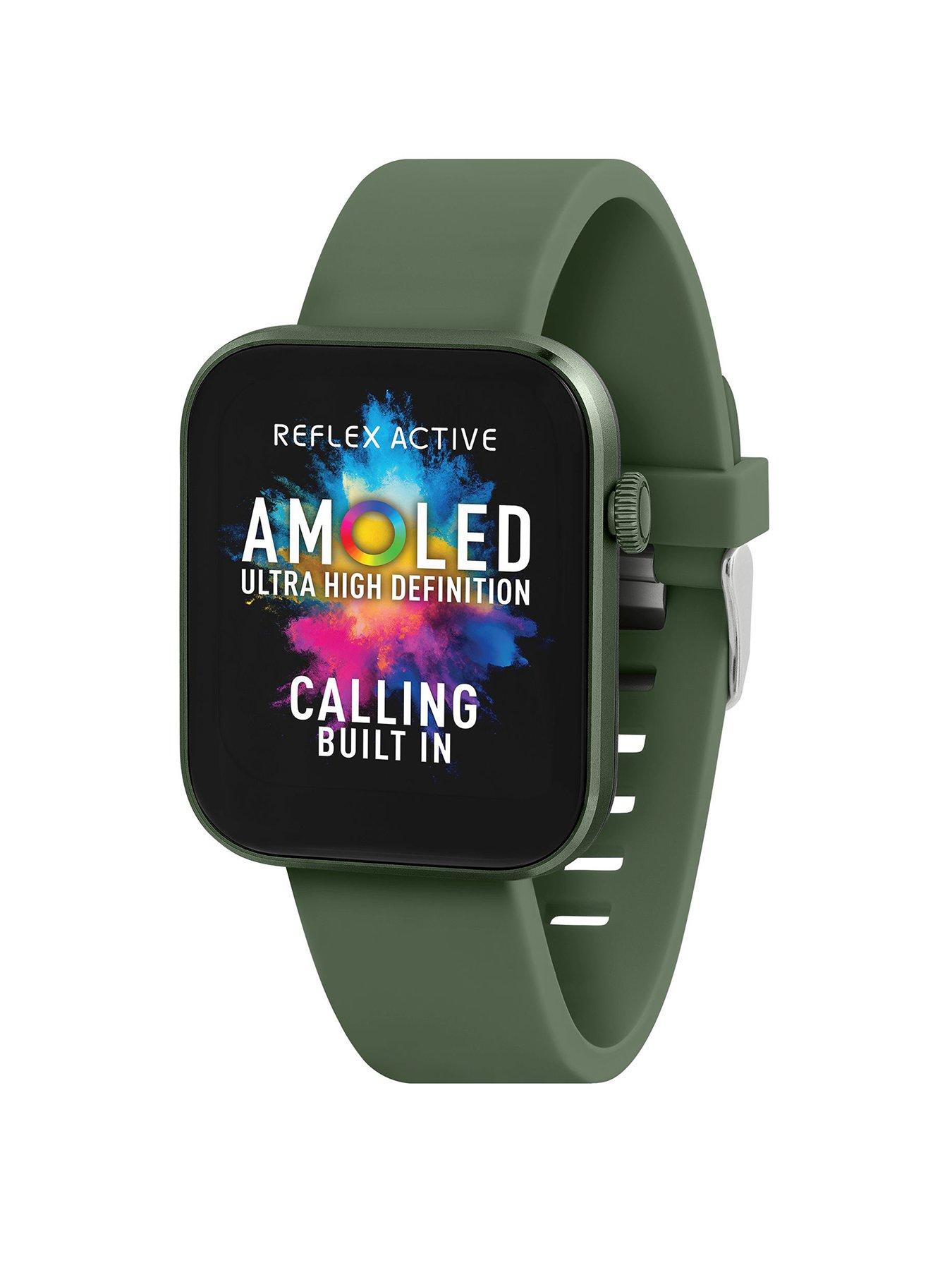 Product photograph of Reflex Active Series 40 Forest Green Silicone Strap Amoled Smart Calling Watch from very.co.uk