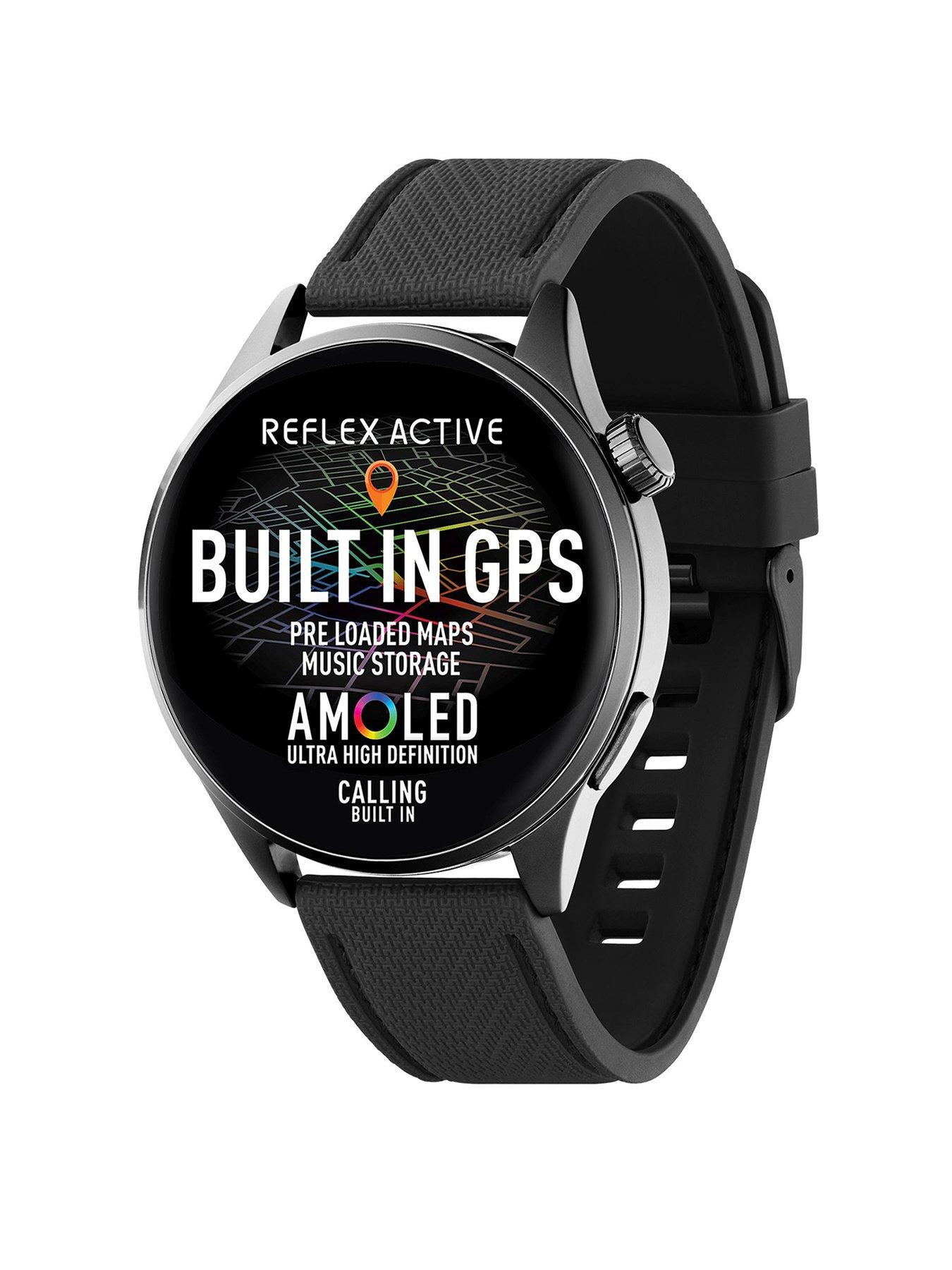 Product photograph of Reflex Active Series 45 Black Silicone Amoled Gps Sports Smart Calling Watch from very.co.uk