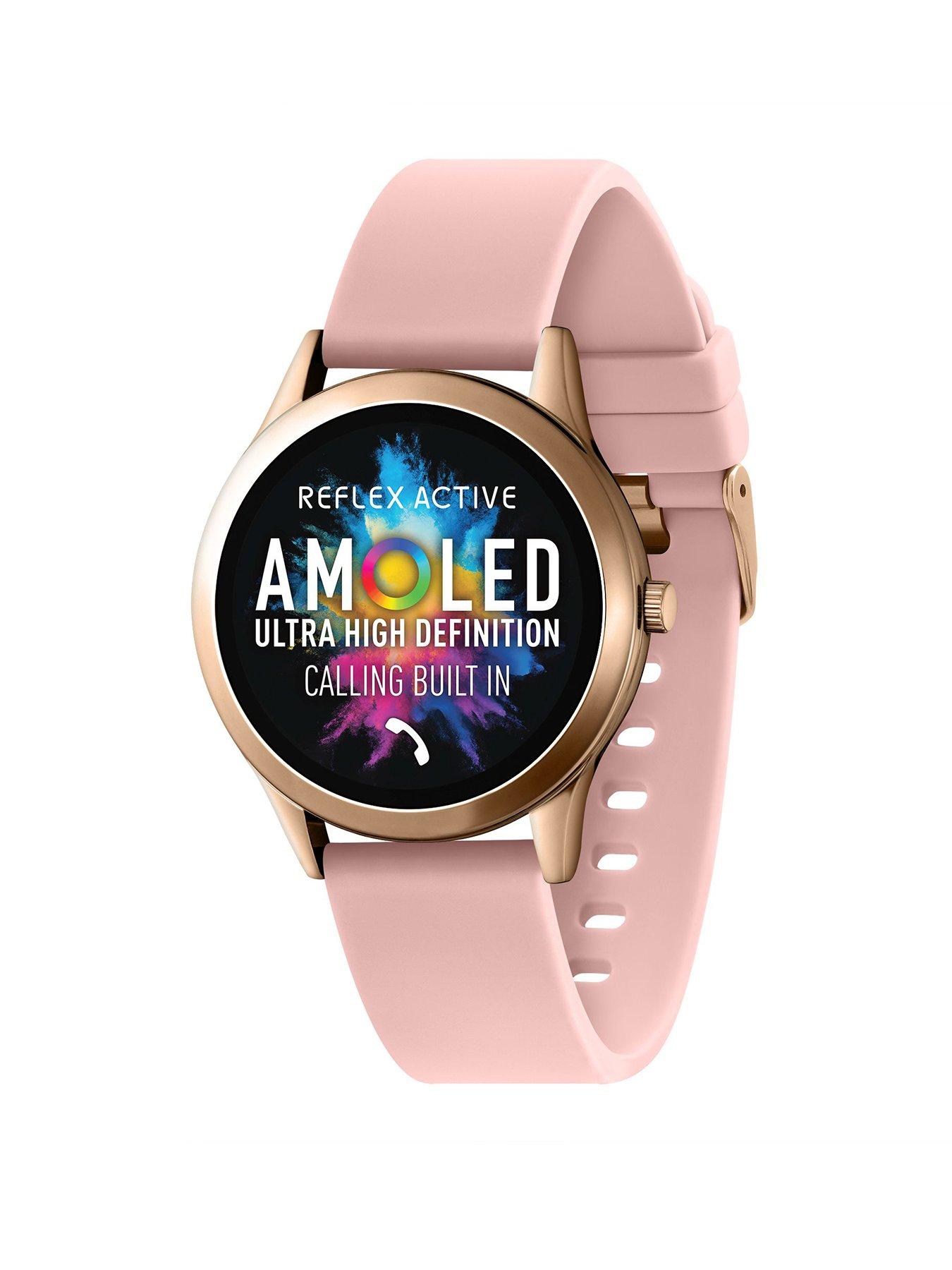 Product photograph of Reflex Active Series 31 Pink Silicone Amoled Smart Calling Watch from very.co.uk