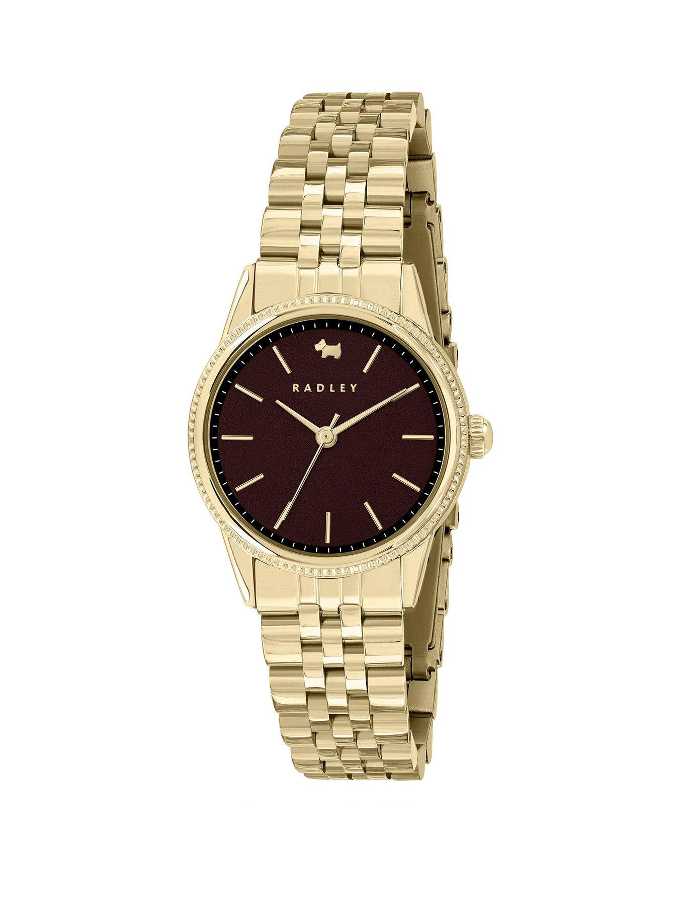 Product photograph of Radley Gold Plated Coin Edge Bezel Bracelet Watch from very.co.uk