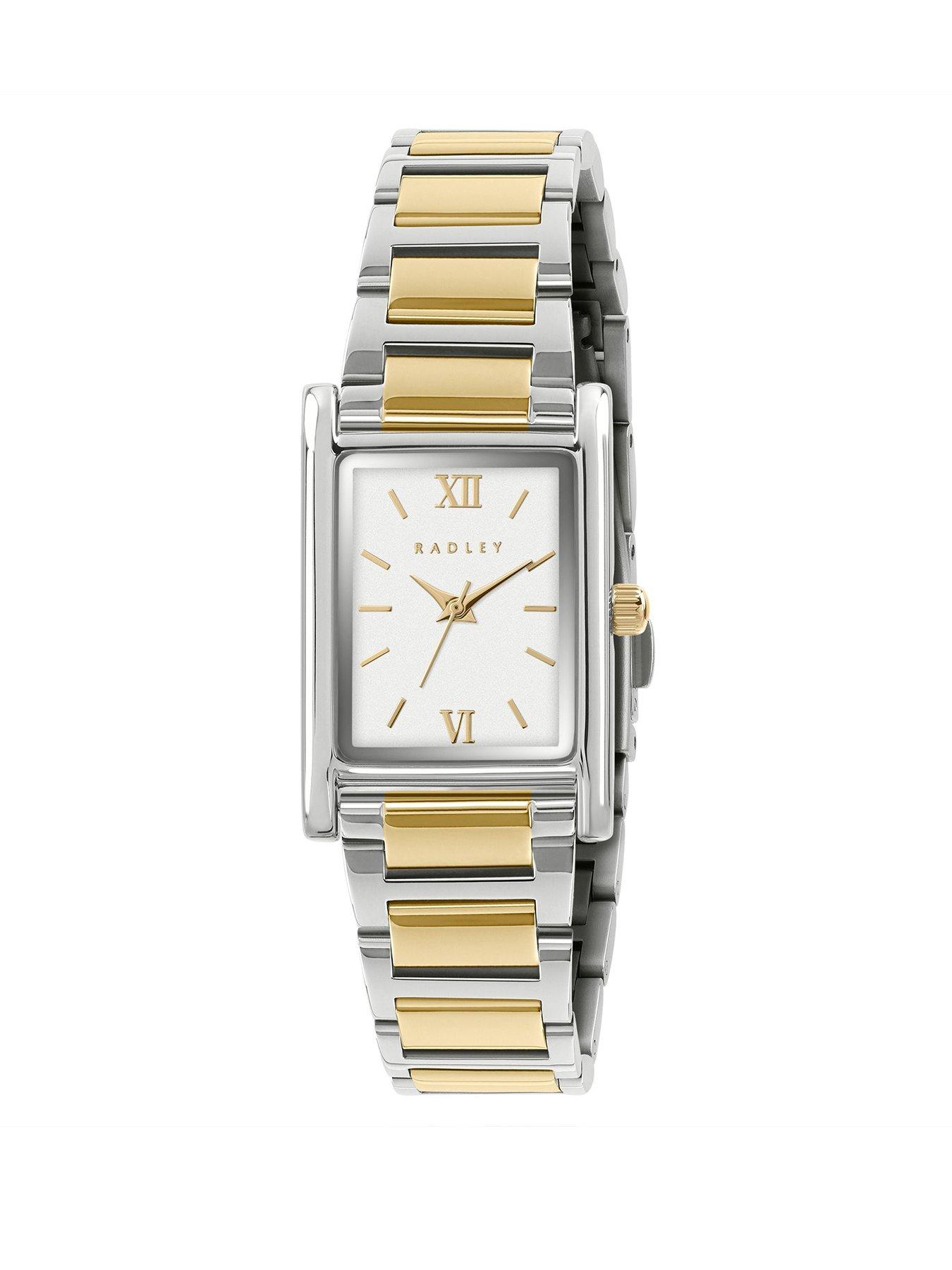 Product photograph of Radley Tank Two Tone Silver And Gold Plated Bracelet Watch from very.co.uk