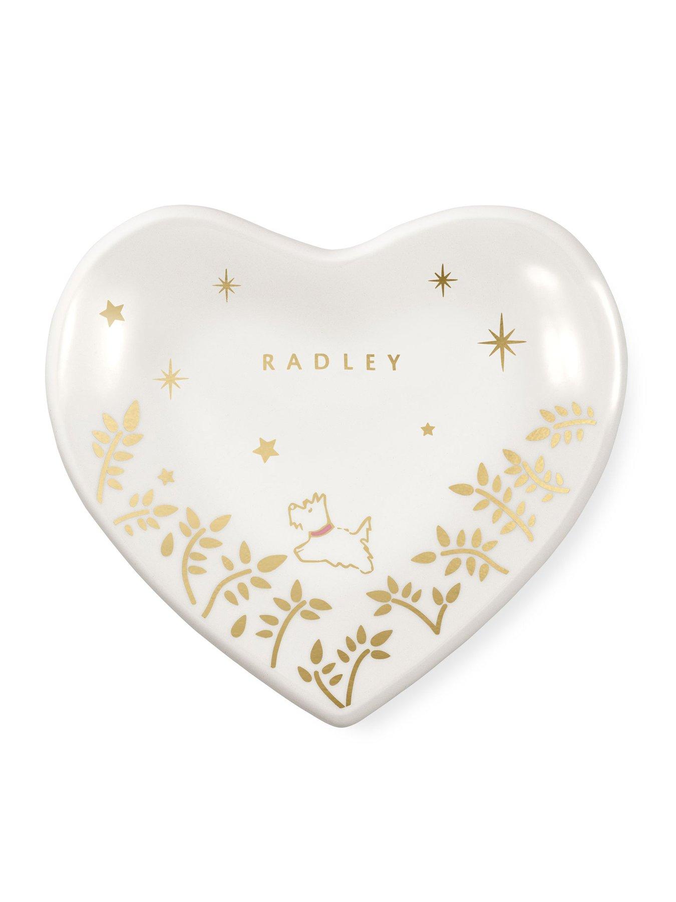 Image 5 of 6 of Radley Gold Plated Black Leather Strap Watch, 18ct Gold Plated Heart Twin Pack Earrings &amp; Heart Ceramic Trinket Tray Set