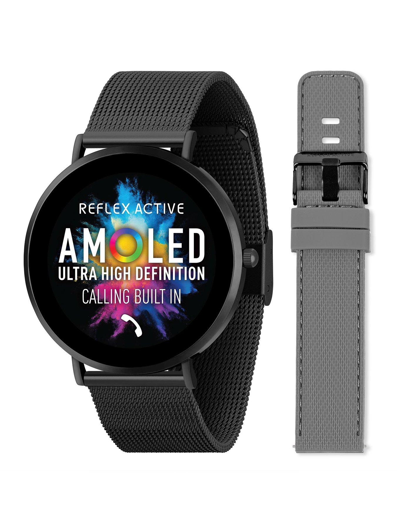 Product photograph of Reflex Active Series 42 Black Mesh And Grey Silicone Strap Amoled Ultra Slim Smart Calling Watch Set from very.co.uk