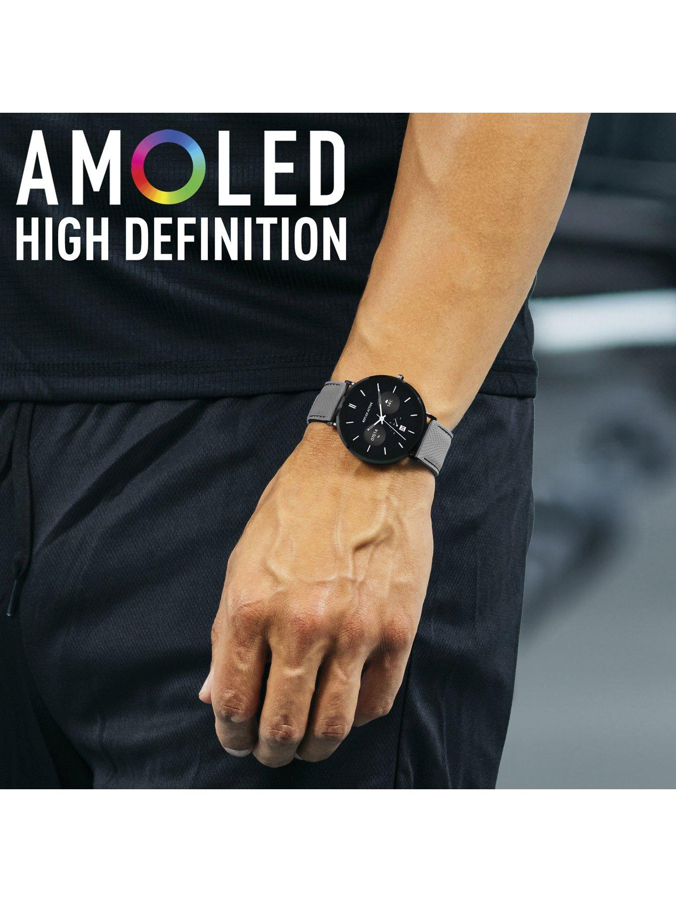 Image 3 of 7 of Reflex Active Series 42 Black Mesh and Grey Silicone Strap Amoled Ultra Slim Smart Calling Watch Set