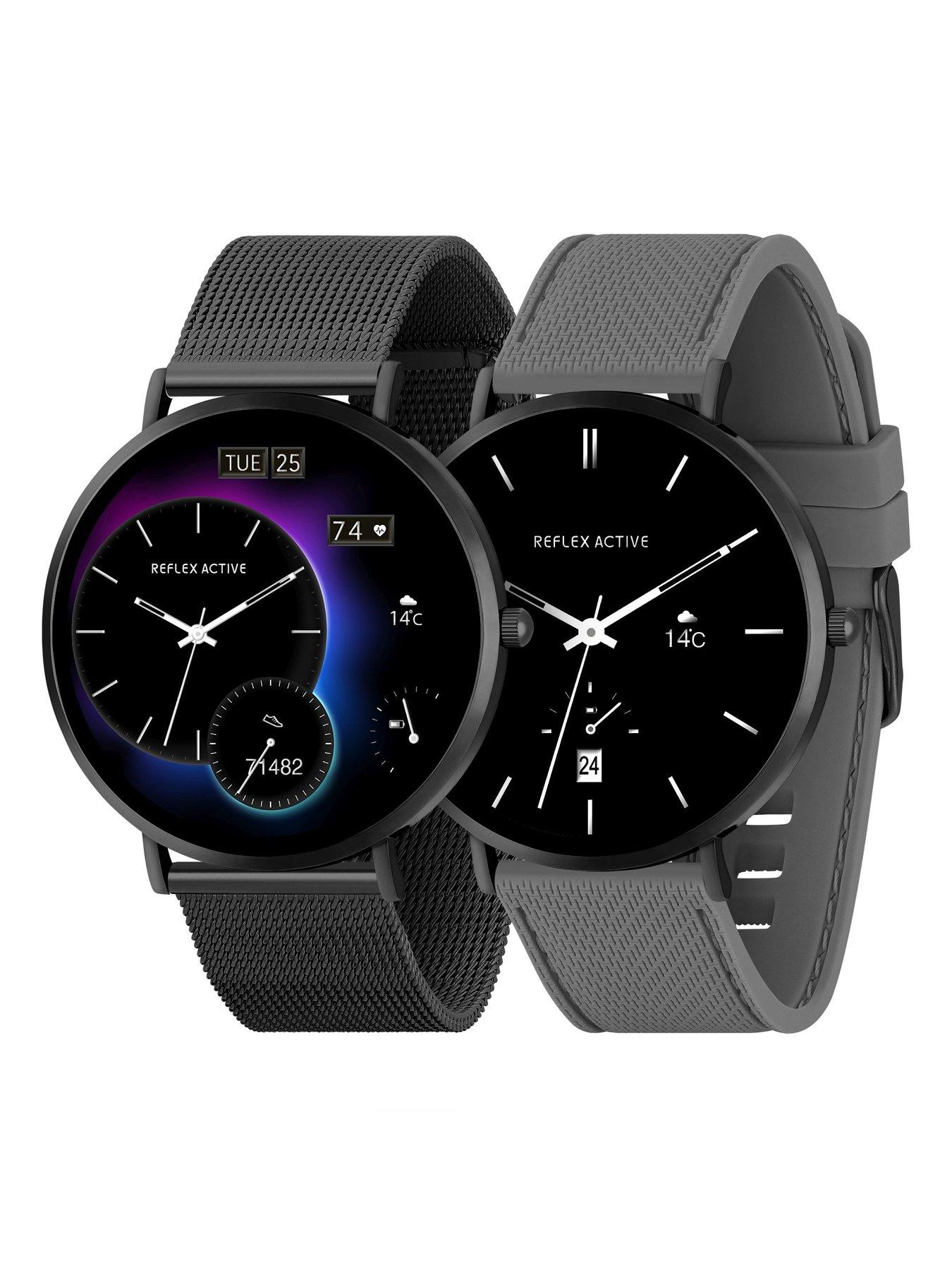 Image 5 of 7 of Reflex Active Series 42 Black Mesh and Grey Silicone Strap Amoled Ultra Slim Smart Calling Watch Set