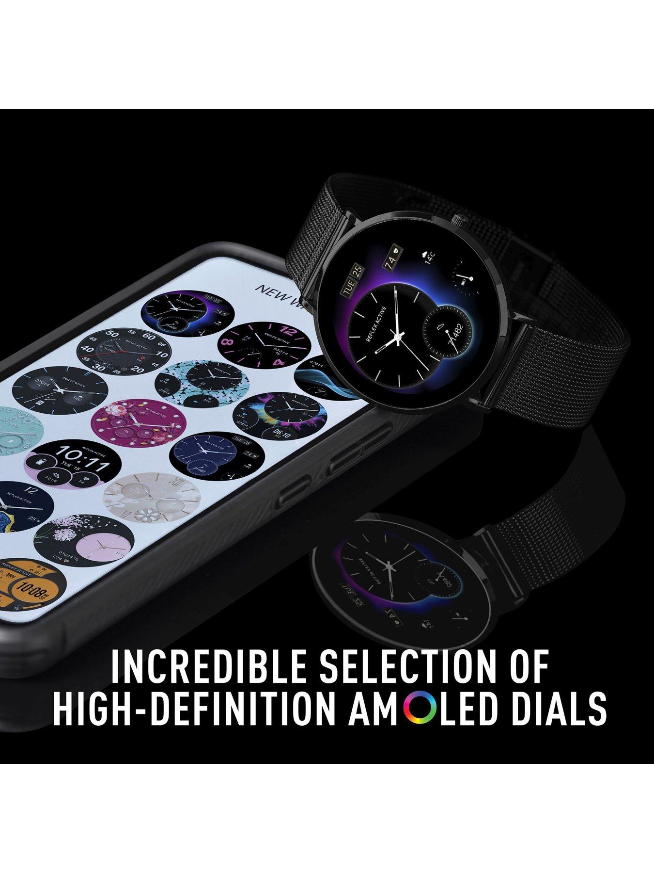 Image 6 of 7 of Reflex Active Series 42 Black Mesh and Grey Silicone Strap Amoled Ultra Slim Smart Calling Watch Set