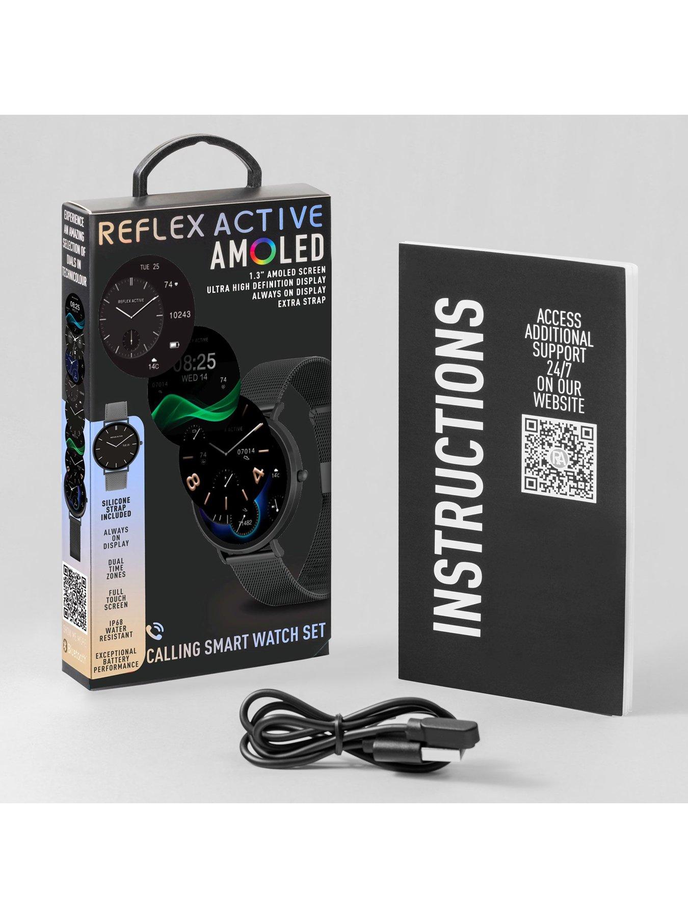 Image 7 of 7 of Reflex Active Series 42 Black Mesh and Grey Silicone Strap Amoled Ultra Slim Smart Calling Watch Set
