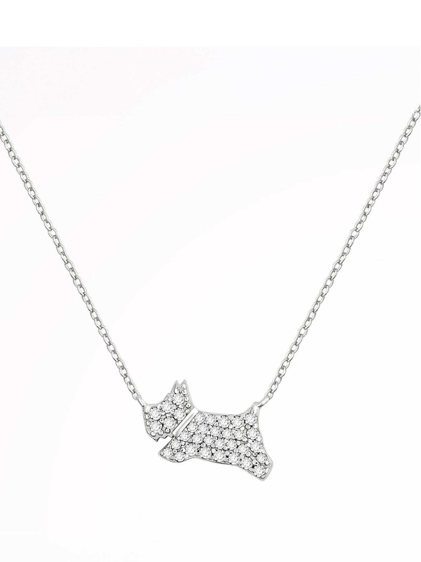 Product photograph of Radley Sterling Silver Stone Set Jumping Dog Pendant Necklace from very.co.uk