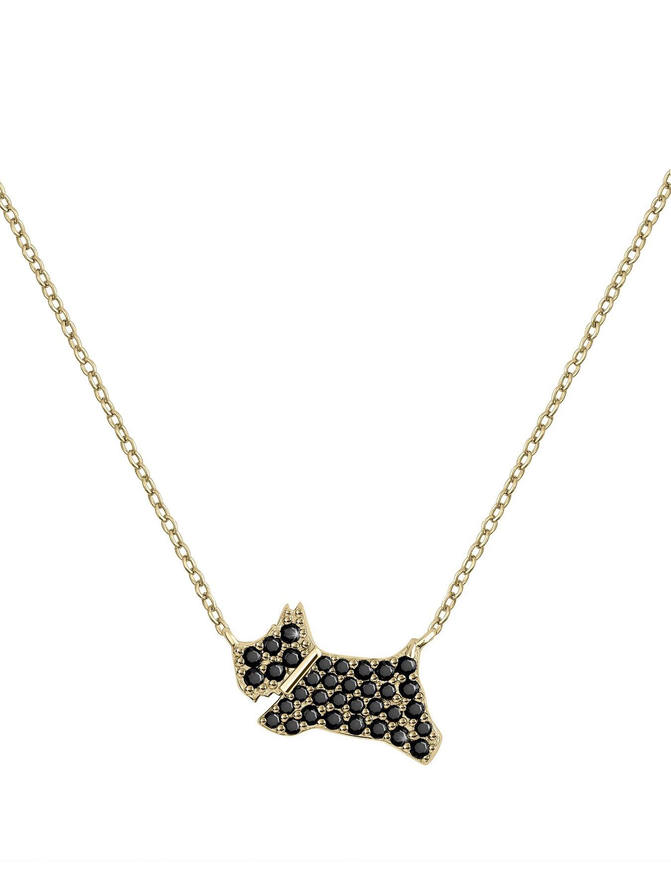 Product photograph of Radley 18ct Gold Plated Sterling Silver Black Stone Set Jumping Dog Pendant Necklace from very.co.uk